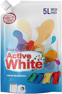 Active White Liquid Detergent - 5L Mega Pack Lavender Fragrance Front Load & Top Load Machine Wash & Bucket Wash Expert Powerful Stain Removal Gentle on Clothes Value Family Refill Pack