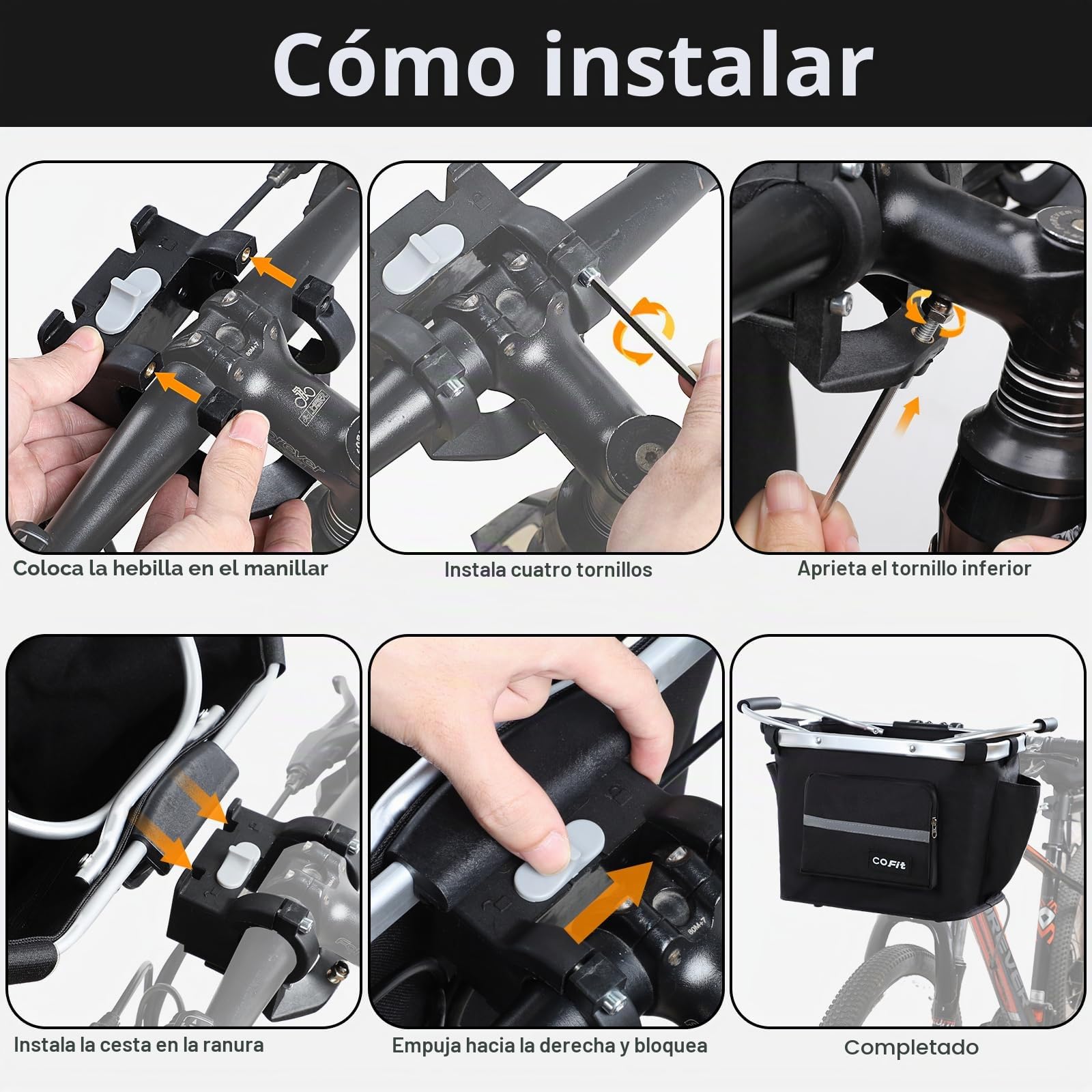 COFIT Canasta de Bicicleta Plegable, Canasta de Manillar de Bicicleta Multiusos Extraíble para Porta Mascotas, Bolsa de Compras, Bolsa de Viaje, Camping al Aire Libre
