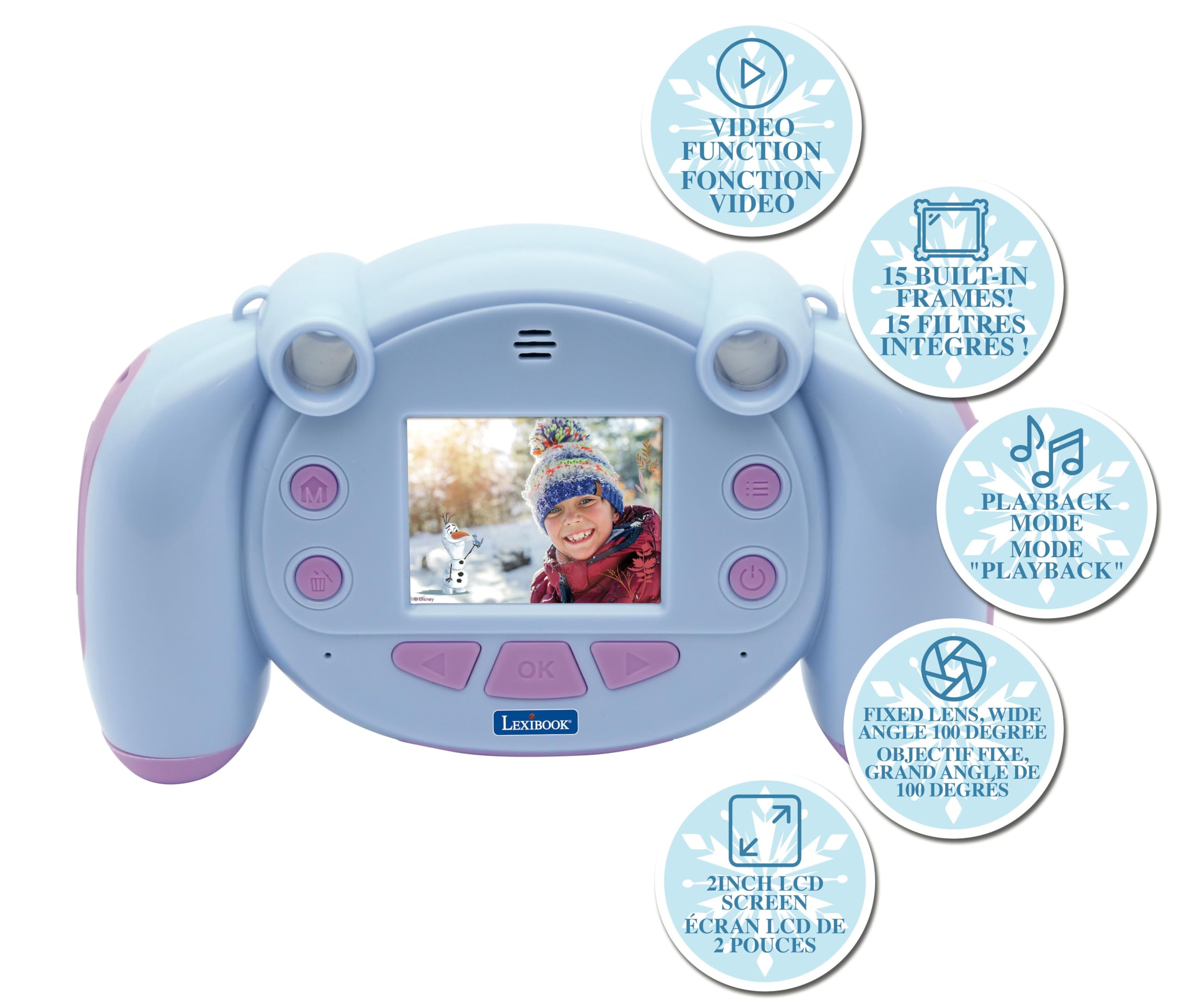 Lexibook, Frozen, 4-in-1 Kids digital camera, photo and video function, games, 32GB SD card included, purple, DJ080FZLXB - Image 2