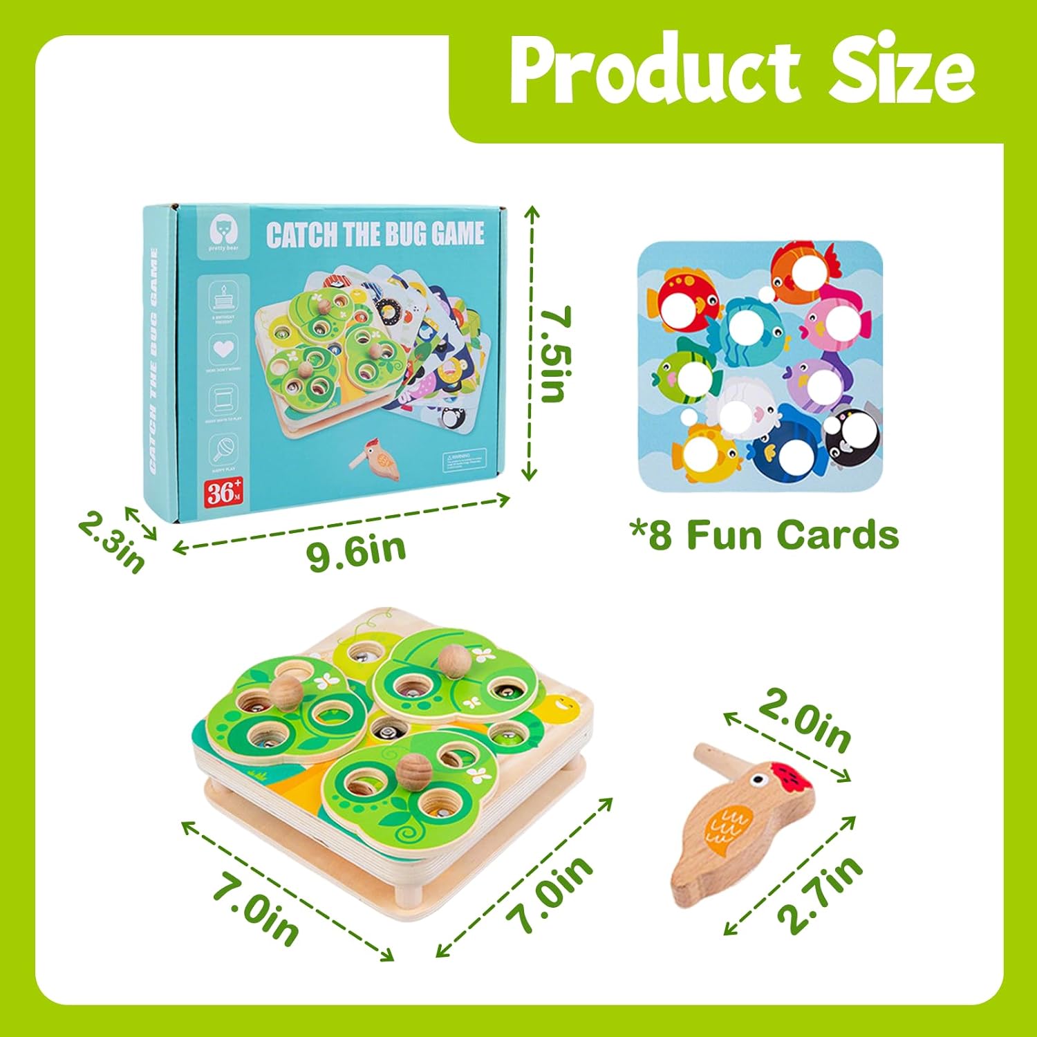 Adena Montessori Wooden Woodpecker Catching Worm Toy,Montessori Toddler Fine Motor Skills Toys,Catch Insects Game Toy,Preschool Learning Shape Sorting & Matching Puzzle Gift for Babies Boys Girls