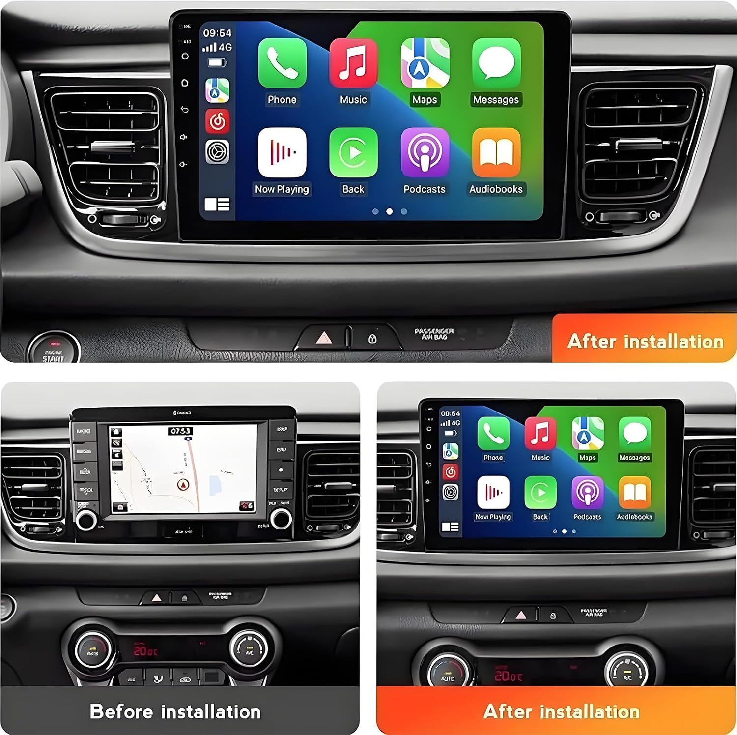 PHEZEN Car Radio Stereo Fit for Kia Rio 2018-2023, 9 inch Touchscreen Car Stereo with Carplay Android Auto WiFi GPS Navigation Bluetooth Mirror Link Backup Camera 2+32G