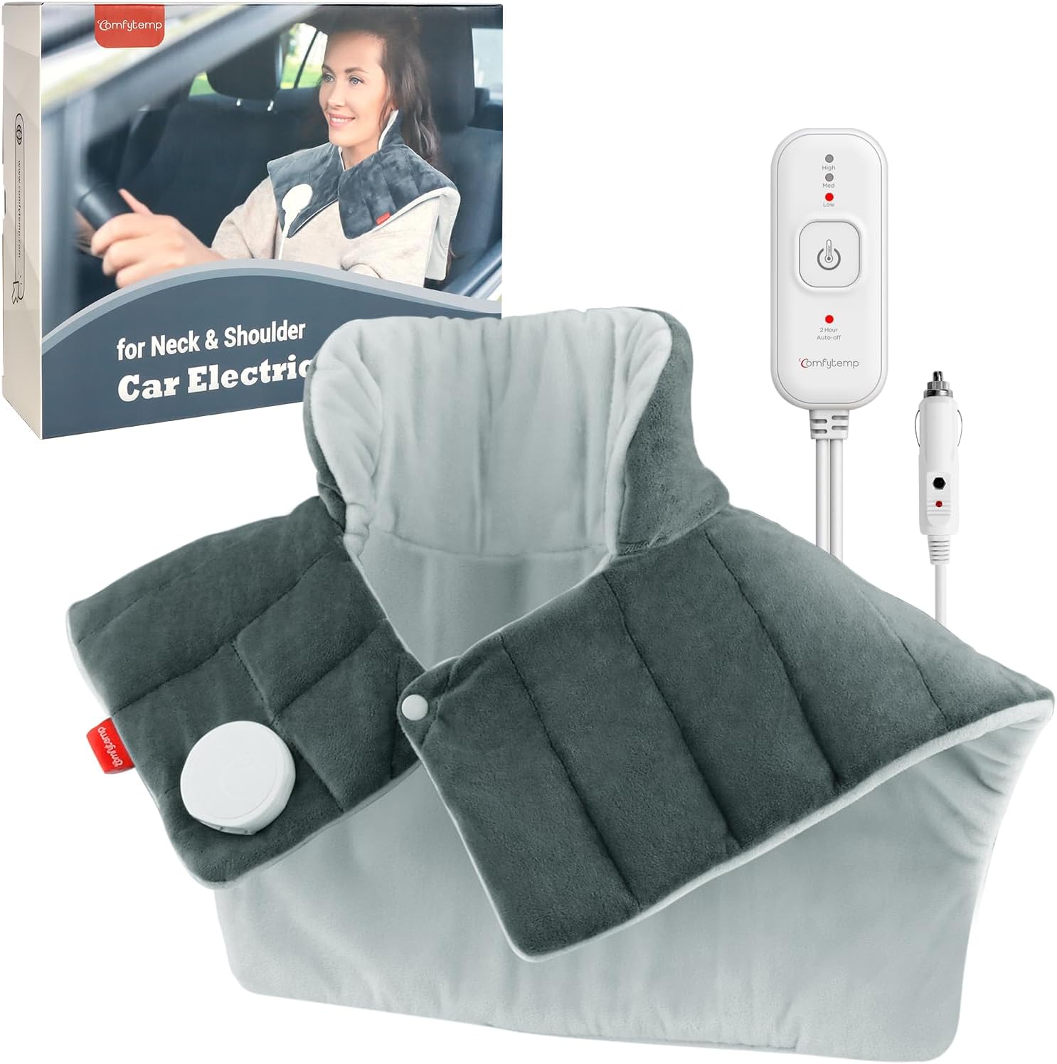 Car Electric Blanket for Neck and Shoulder, Comfytemp Heated Car Blanket with 3 Heat Settings 2H Auto-Off, Heated Neck Shoulder Wrap for Soothing Warmth, 12V/24V Heated Throw Blanket for Car, Camping