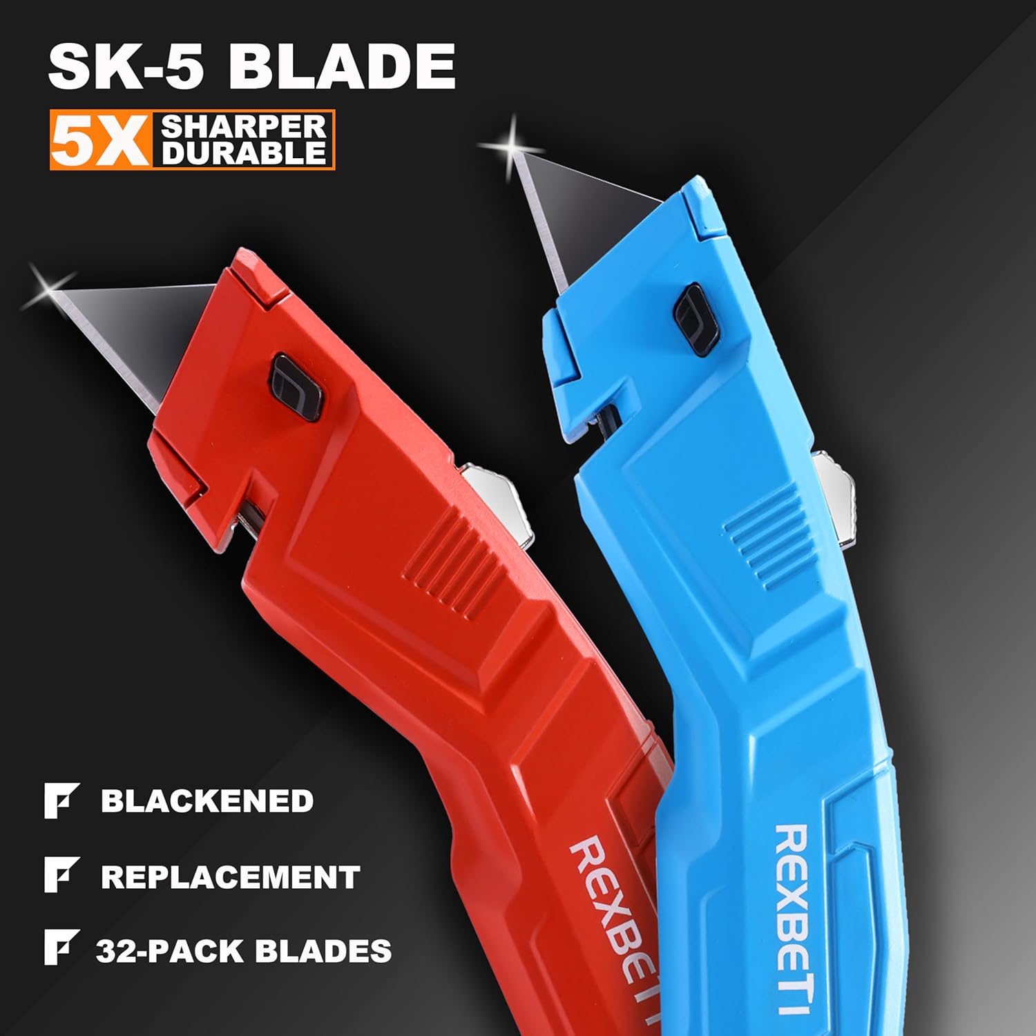 REXBETI 36 Pack Utility Knife Retractable Box Cutter, 4 Color Heavy Duty Aluminum Shell Knife Sets with Extra 30pc SK2 Blades for Cartons, Cardboard and Boxes