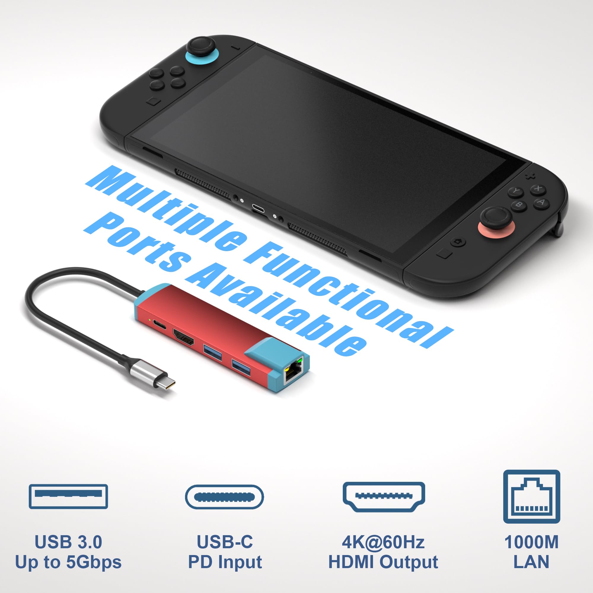 USB C Switch 2 Dock, adattatore HDMI 4K a 60 Hz con porta PD/USB 3.0/Gigabit Ethernet, dock di ricambio per interruttore/switch OLED/Steam Deck/ROG Xbox Ally X/Legion Go