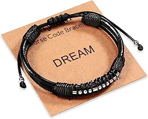 Inspirational Gifts for Men Morse Code Bracelets Mens Bracelets Graduation Gifts for Him Fathers Day Adjustable Leather Bracelet Motivational Birthday Annivesary Jewelry Stocking Stuffers for Men