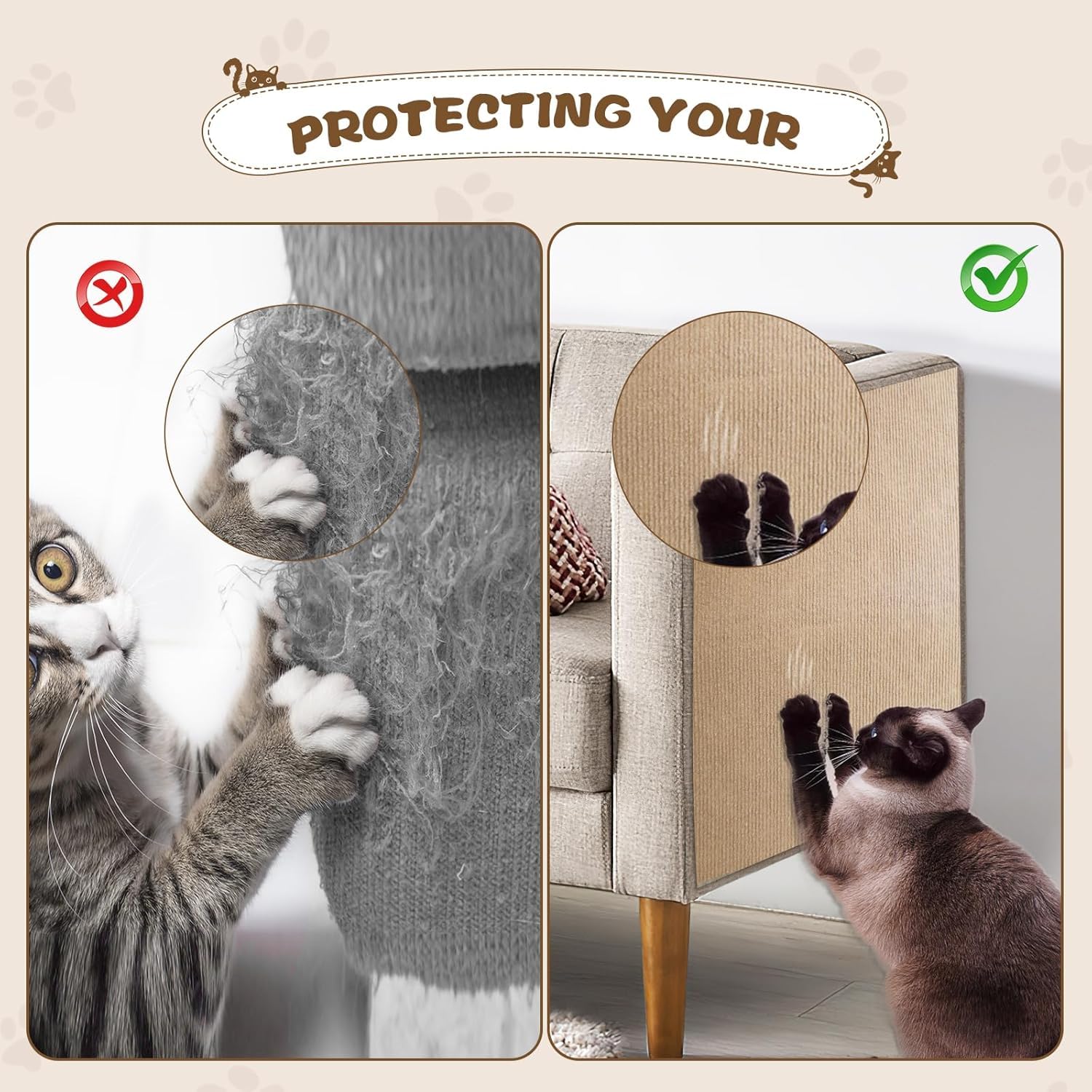 Farnirvana Tappetino Antigraffio Autoadesivo per Gatti, 200 × 40 cm Diy Climbing Cat Scratcher, Protezione Divano Graffi Gatto,Tiragraffi Divano, Proteggi Divano Gatti Graff per Tappeti Divani Mobili