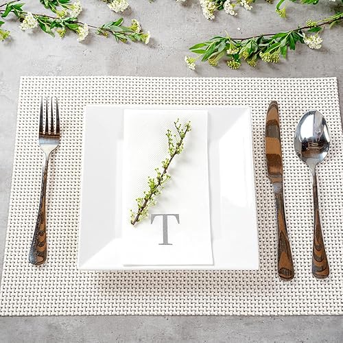 Miniatura 15 de Luxenap - Toallas de invitados de 15.8 x 7.9 pulgadas, 50 toallas de mano con letras plateadas, letra "P", fuente Sans Serif, servilletas de papel