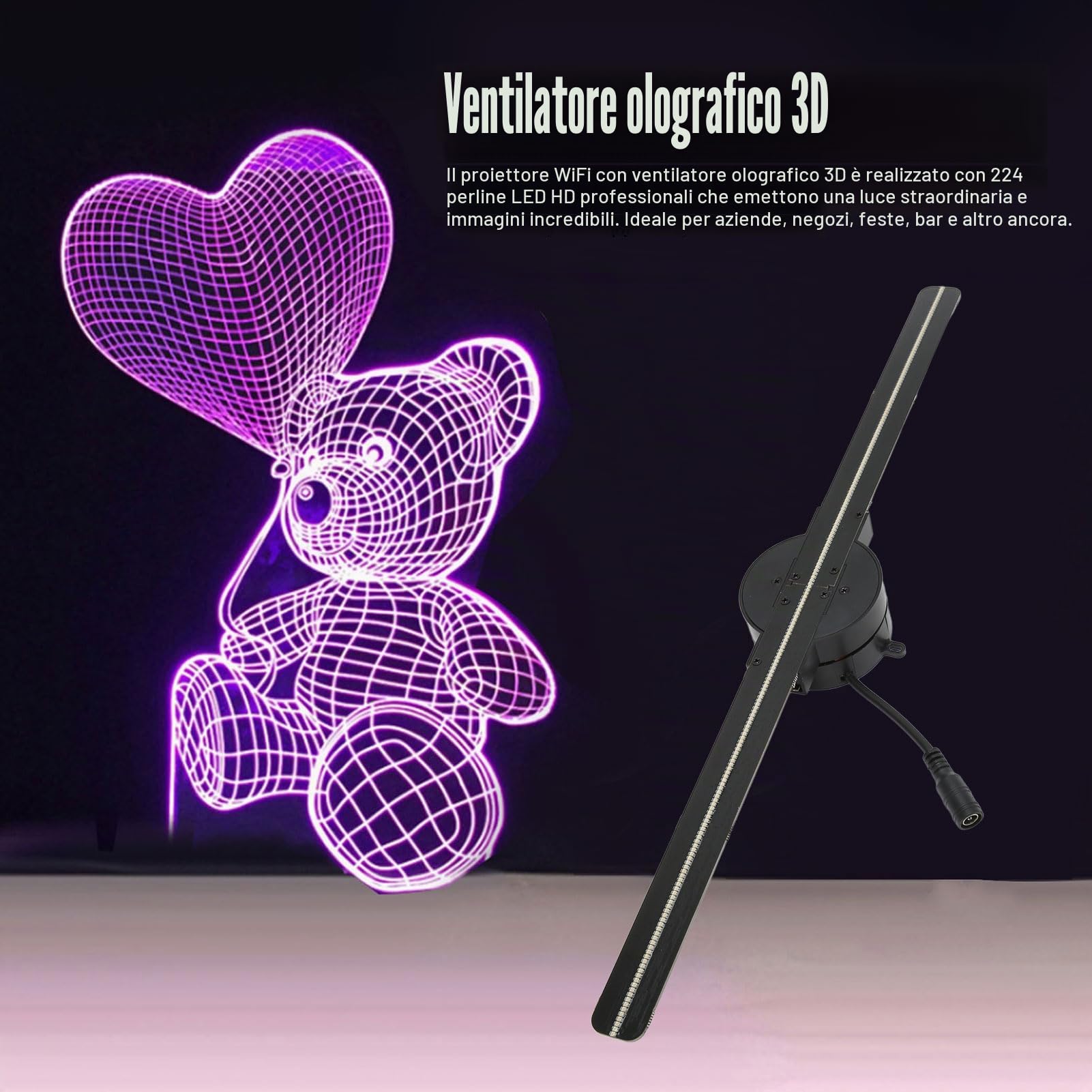 Ventilatore Ologramma LED 3D 16.5 Pollici 224 Perline Luminose Lettore pubblicitario 3D Ad Alta Risoluzione Supporta Proiezione olografica per la pubblicit¨¤ TV, vid¨¦o et home cin¨¦ma