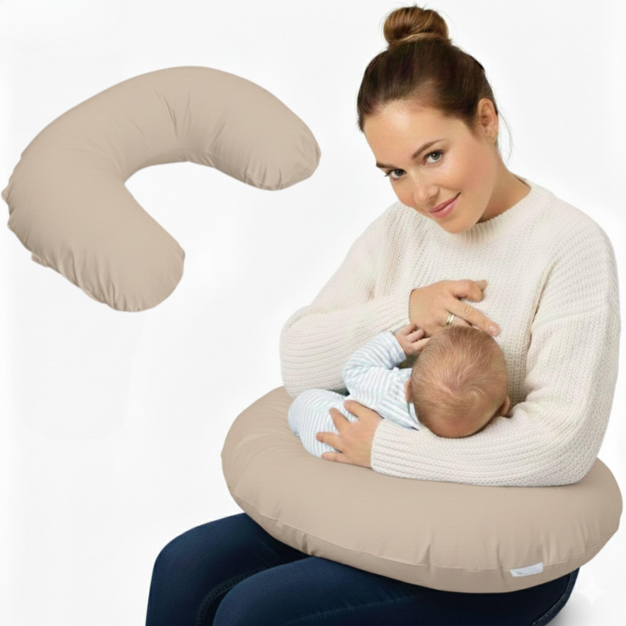 Emi&Sam Stillkissen Klein 60x50cm – Lagerungskissen für Schwangerschaft & Baby – Stützkissen Stillhilfe – Bequem, Waschbar – Inkl. Füllung (Beige (Ersatzbezug))