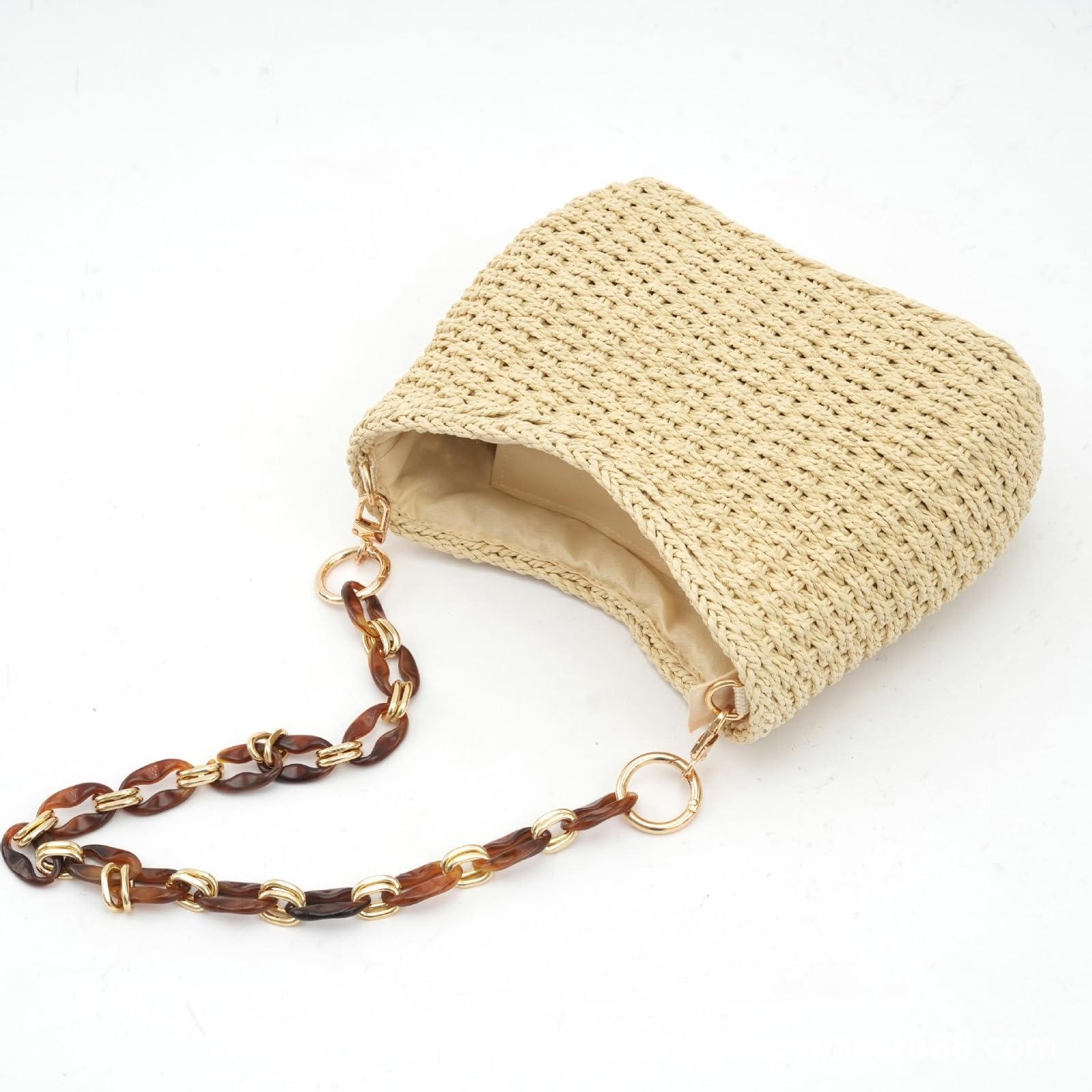 Borsa Spalla Paglia Tessuta Retro di per I Pendolari Borse da Donna Nuovo Resort Estivo Tessuto Spiaggia Piccola Catena A Spalla-beige-27x19x7cm