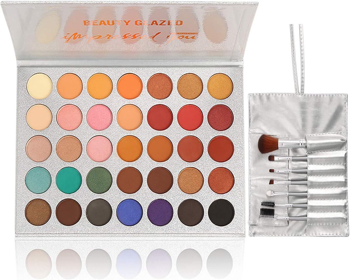35 Colors Eyeshadow Palette Makeup Kit With 7 Brushes, Matte Shimmer | High Pigment Color, Matte And Shimmer Shades, Waterproof Formula, Natural Nude Tones, Smokey Eye Makeup Looks