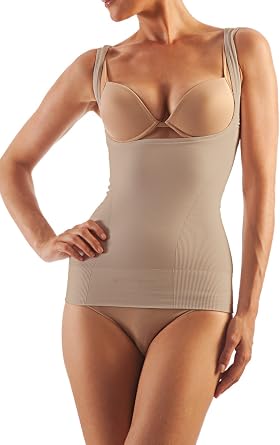 Alpha Medical Open Bust Compression Camisole. Microfiber Shape Wear. for Slimmer Look & After Cosmetic Surgery. Italian Made.