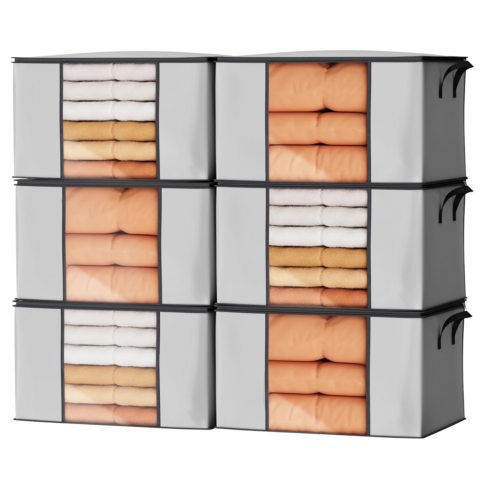 Oak & Tea Storage Bags 90L 6-Pack, Moving Bags & Wardrobe Organiser with Lid & Zips, PE Coated Woven Fabric
