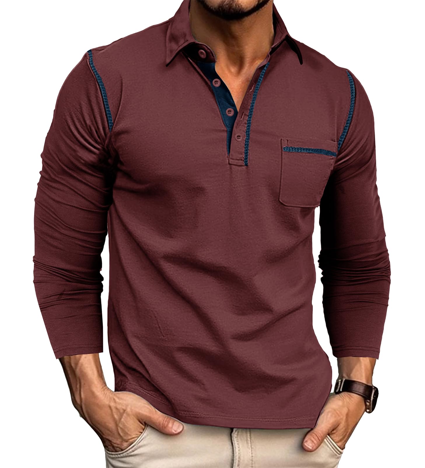 Poloshirt Herren Langarm Polo Shirt Langarmshirt Herren Baumwolle