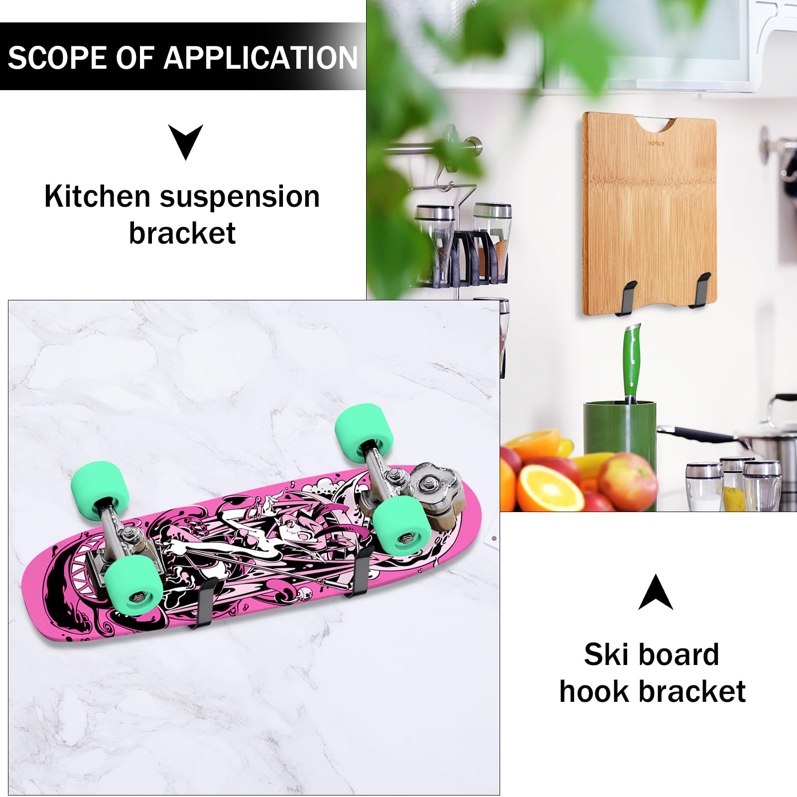 4 Pezzi Supporto da Parete per Snowboard, Appendiabiti per Snowboard Wall Mount, Espositore per Snowboard in Acciaio Laminato a Freddo, Porta Snowboard da Parete per Sci, Longboard, Wakeboard (Nero)