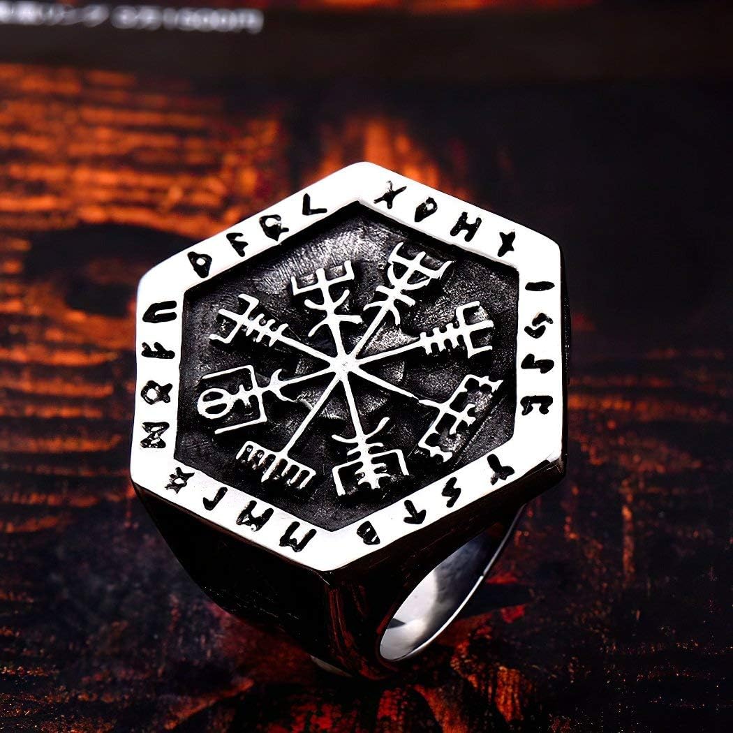 Stainless Steel Viking Runic Compass Vegivisir Ring for Men Women, Norse Pagan Jewelry Ring - Image 5
