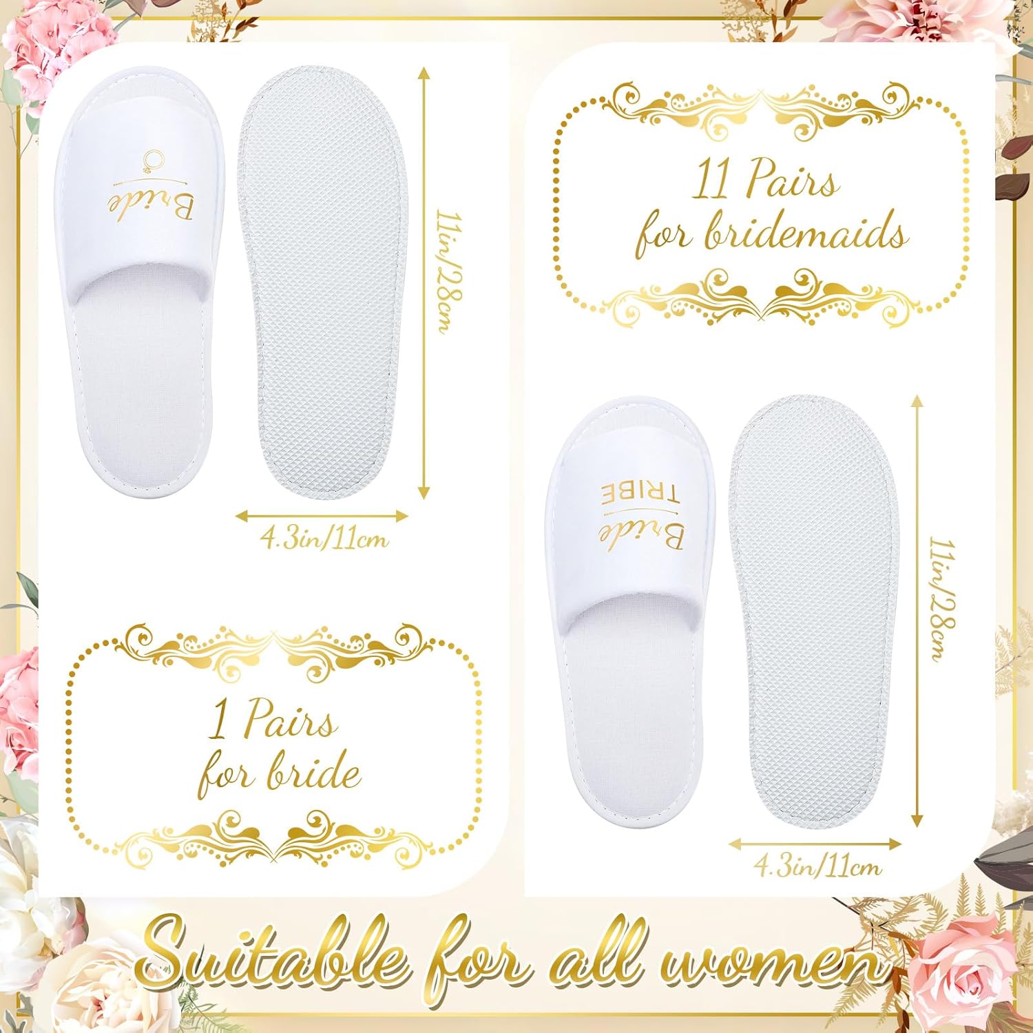 Ramede Set of 12 Bridesmaid Slippers Disposable Wedding Bride Slippers Bulk Bridesmaid Gifts for Wedding Day Bridal Party Women Bachelorette Party Favor(1 Size) - Image 2