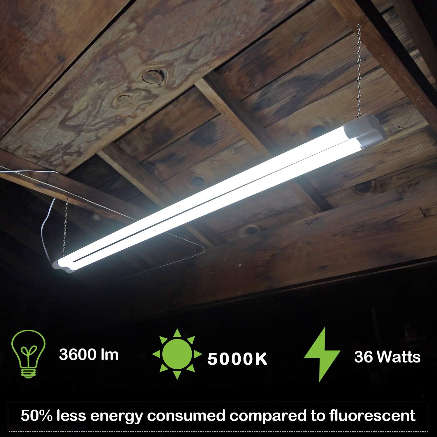 4FT 36W Linkable LED Shop Light with cord, 3600lm Hanging or FlushMount Garage Utility Light, 5000K Overhead Workbench Light, Light Weight, Shatter Proof 64w Fluorescent Fixture Replacement-1