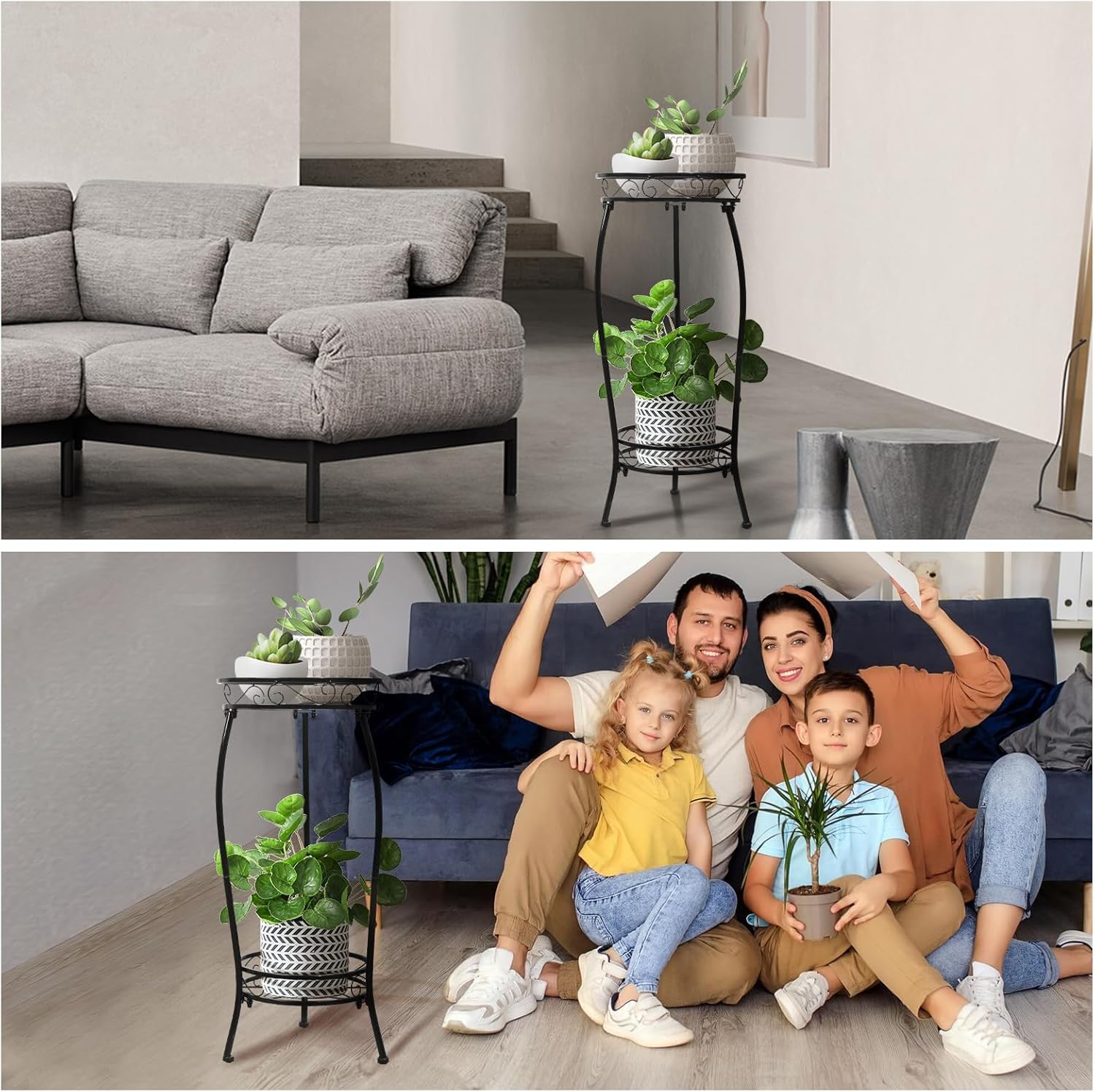 2 Pack Plant Stand Indoor Outdoor 2 Tier 27" Tall Metal Potted Holder Rack Flower Pot Stand Heavy Duty Plant Shelf Rustproof Iron Multiple Plant Round Supports Rack for Planter Corner Garden