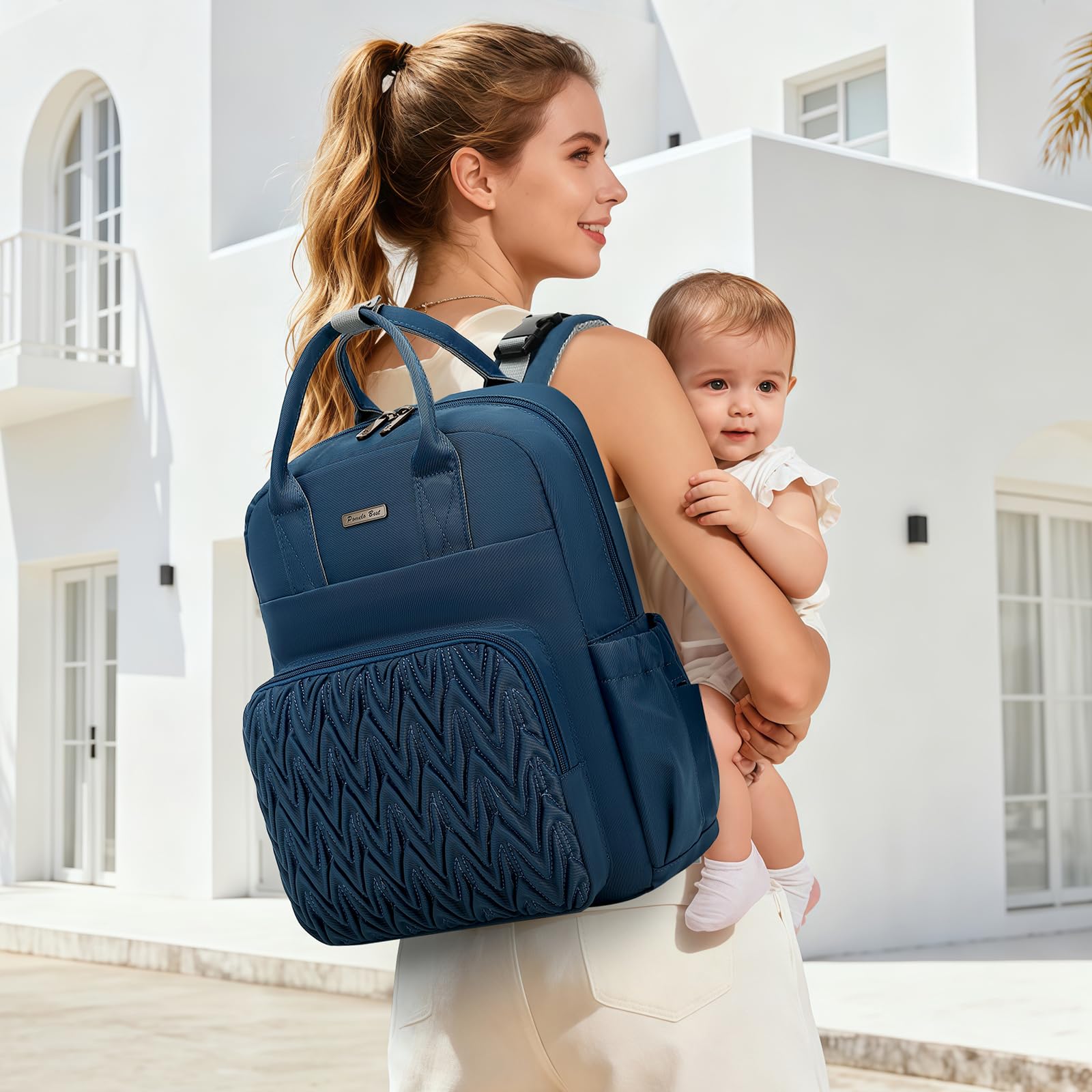 Pomelo Zaino Fasciatoio per Neonati Impermeabile con Materassino, Zaini Casual per Viaggi e Campeggio (Blu Navy)