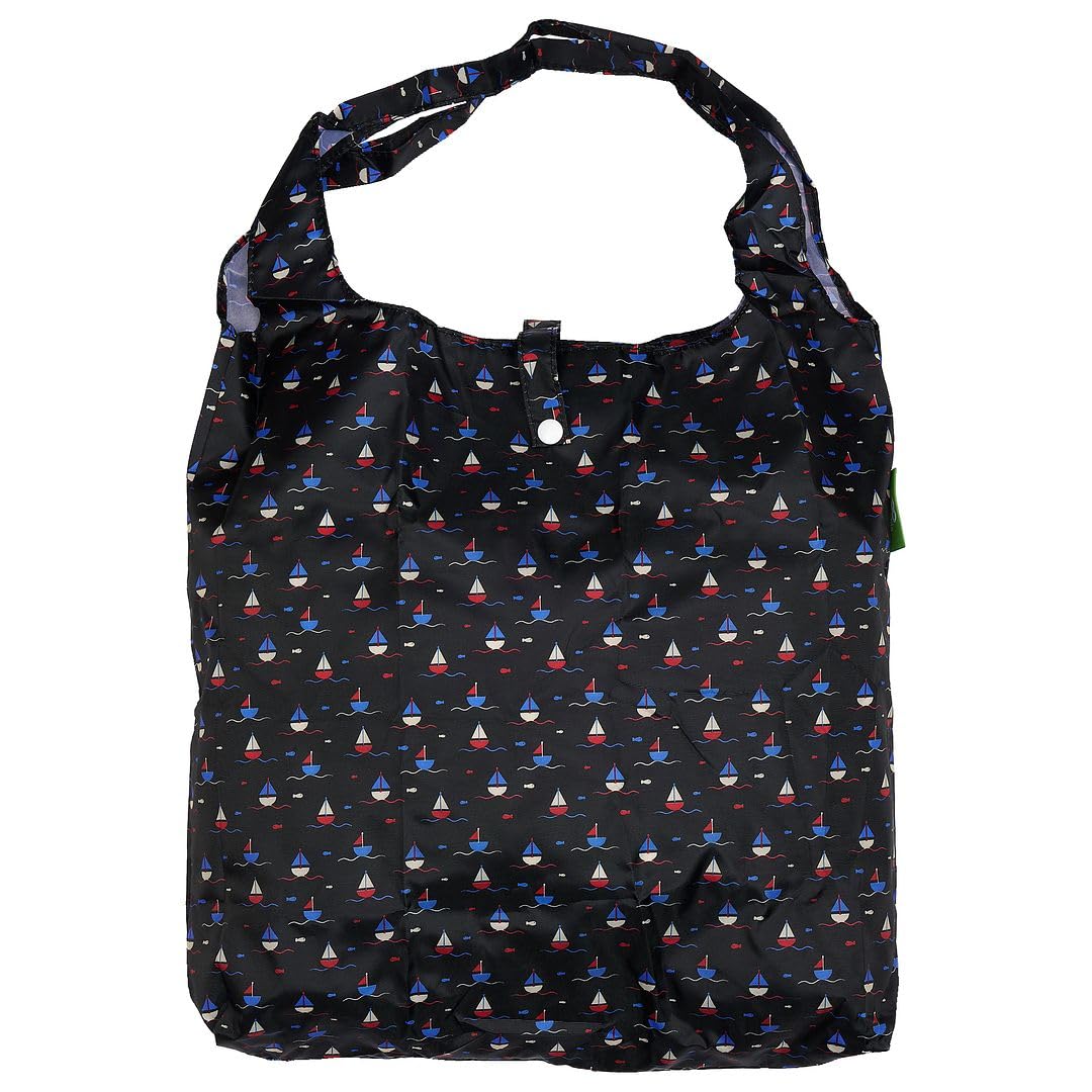 ECO CHIC Lightweight Foldable Reusable Shopping Bag Water Resistant Tote Bag (Yachts Navy)