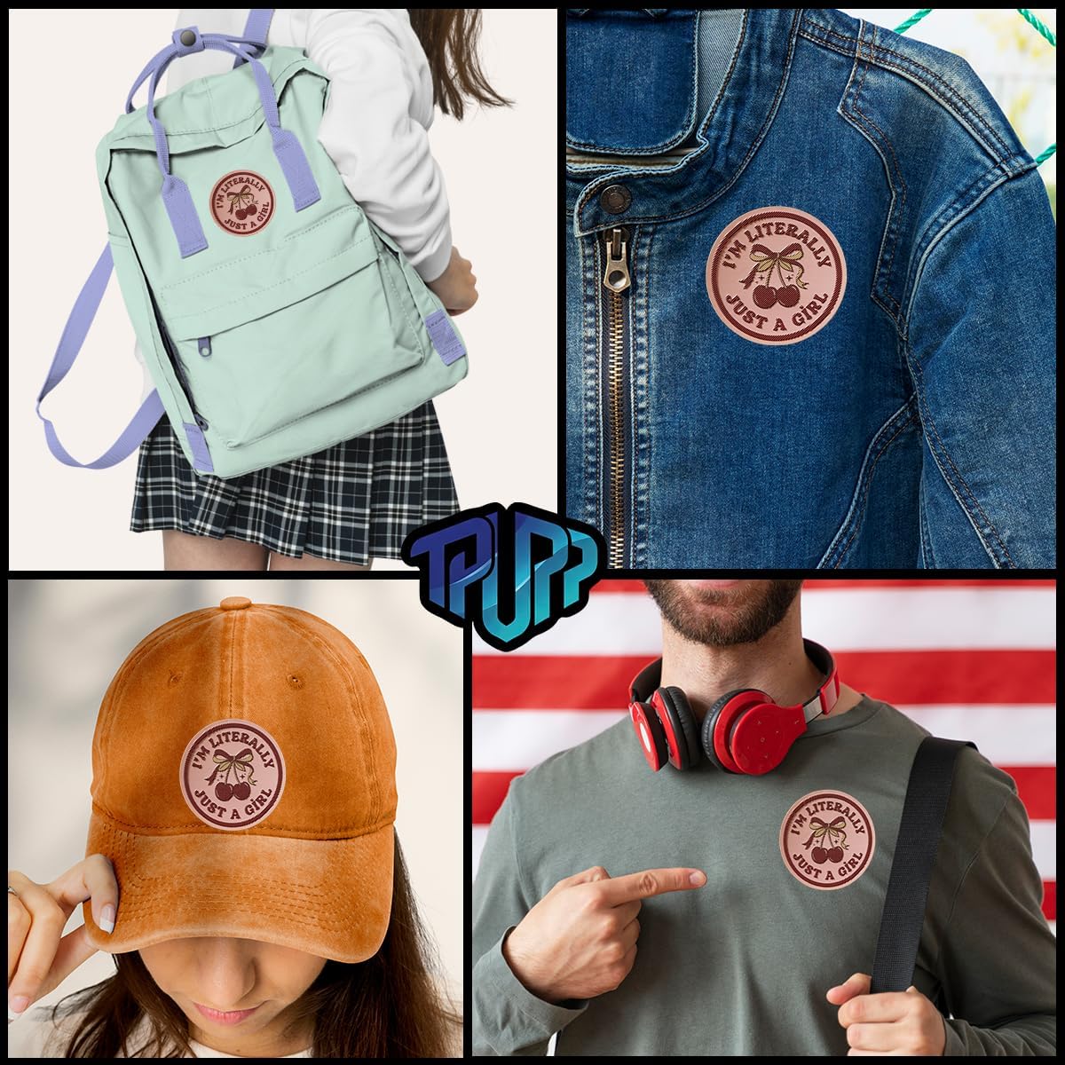 (2 Pcs) I'm Literally Just a Girl Iron on Patch, 3 Inch Round 3D TPU Patches for Clothing, Cute Cherry Bow Decorative Embroidered-Look Badge Heat Transfer for Jackets, Backpacks, Hats, Jeans