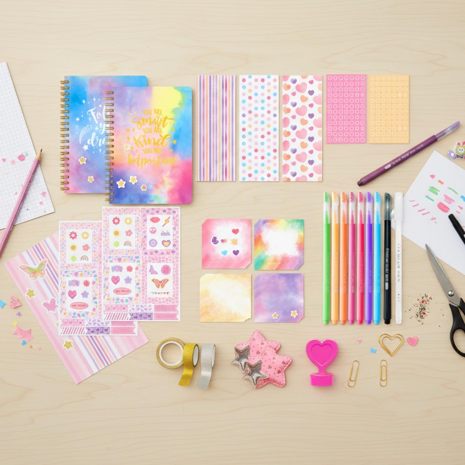 Generisch 13 tlg. DIY Journaling Kit, mit Notizbüchern, Stickern, Journaling Tapes und Stiften, mit Deko Zubehör, kreatives Journal Set für Teens und Erwachsene