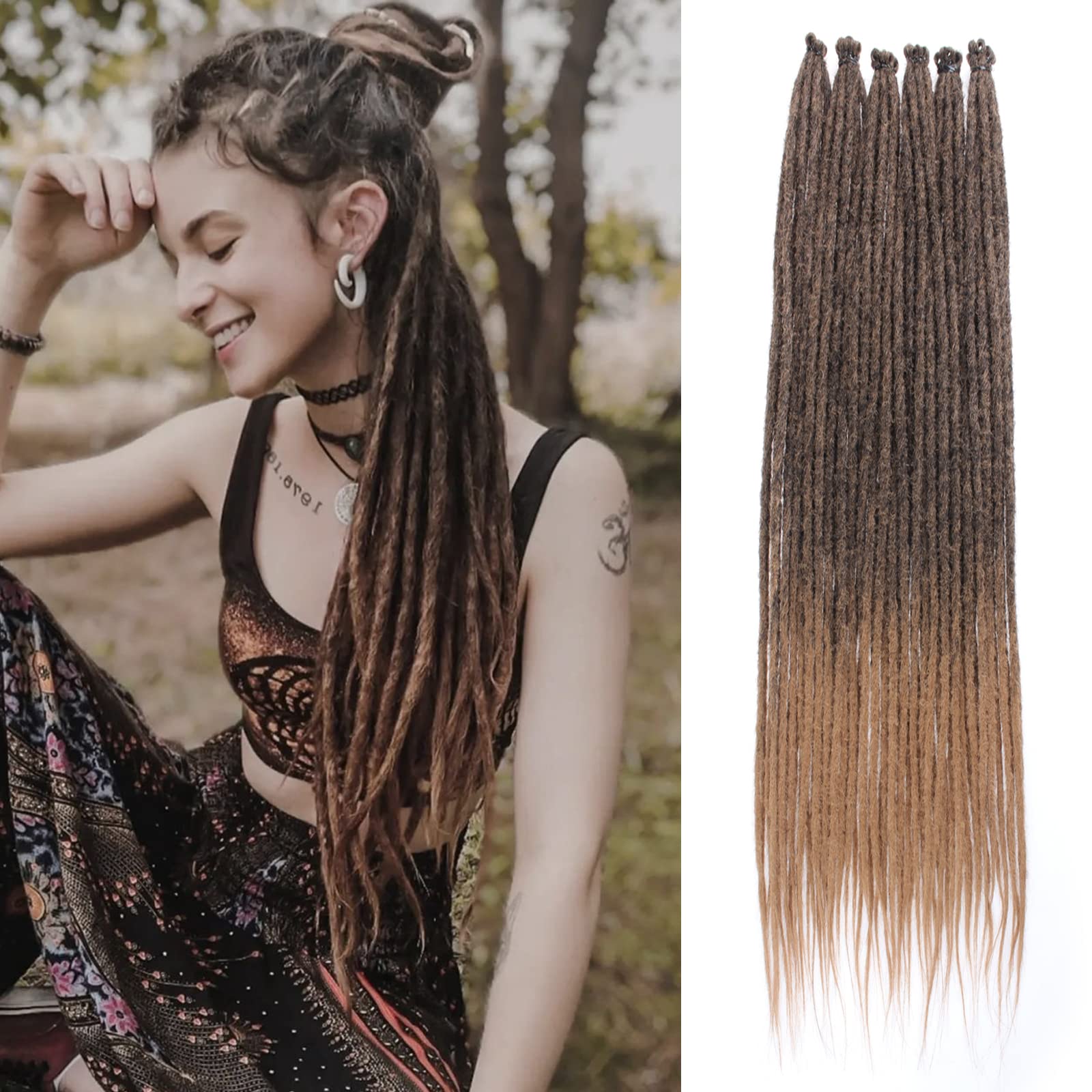Leeven Thin 36 Inch Dreadlock Extensions 20 Strands Single Ended Ombre Honey Blonde Dreads Reggae Crochet Braiding Hair 0.6 cm Width Soft Synthetic