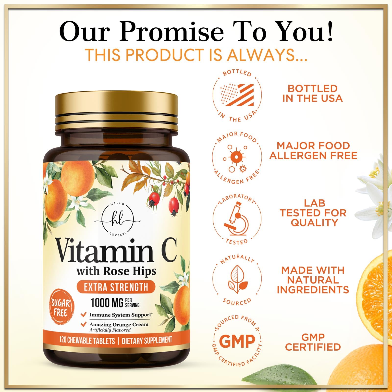 Vitamin C 1000mg Per Serving - Extra Strength with Rose Hips Bioflavonoids - Sugar Free Vitamin C Chewable Pills, Vit C Supplement for Immune Support & Antioxidant, USA Bottled - 120 Chewable Tablets — Amazon image 4