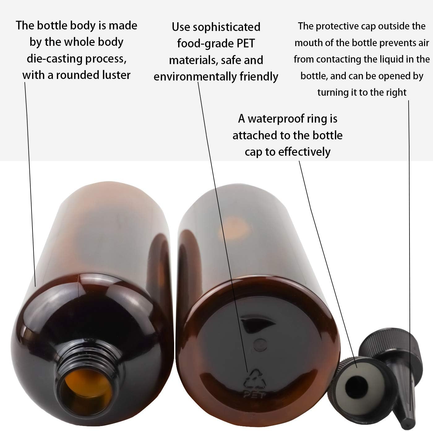 MotBach 6 Pack Brown Hair Color Bottle Applicator, 16 Ounce Translucence Squeeze Bottle, Empty Plastic Refillable Bottle with Twist Top Cap for Hair Coloring : Beauty & Personal Care