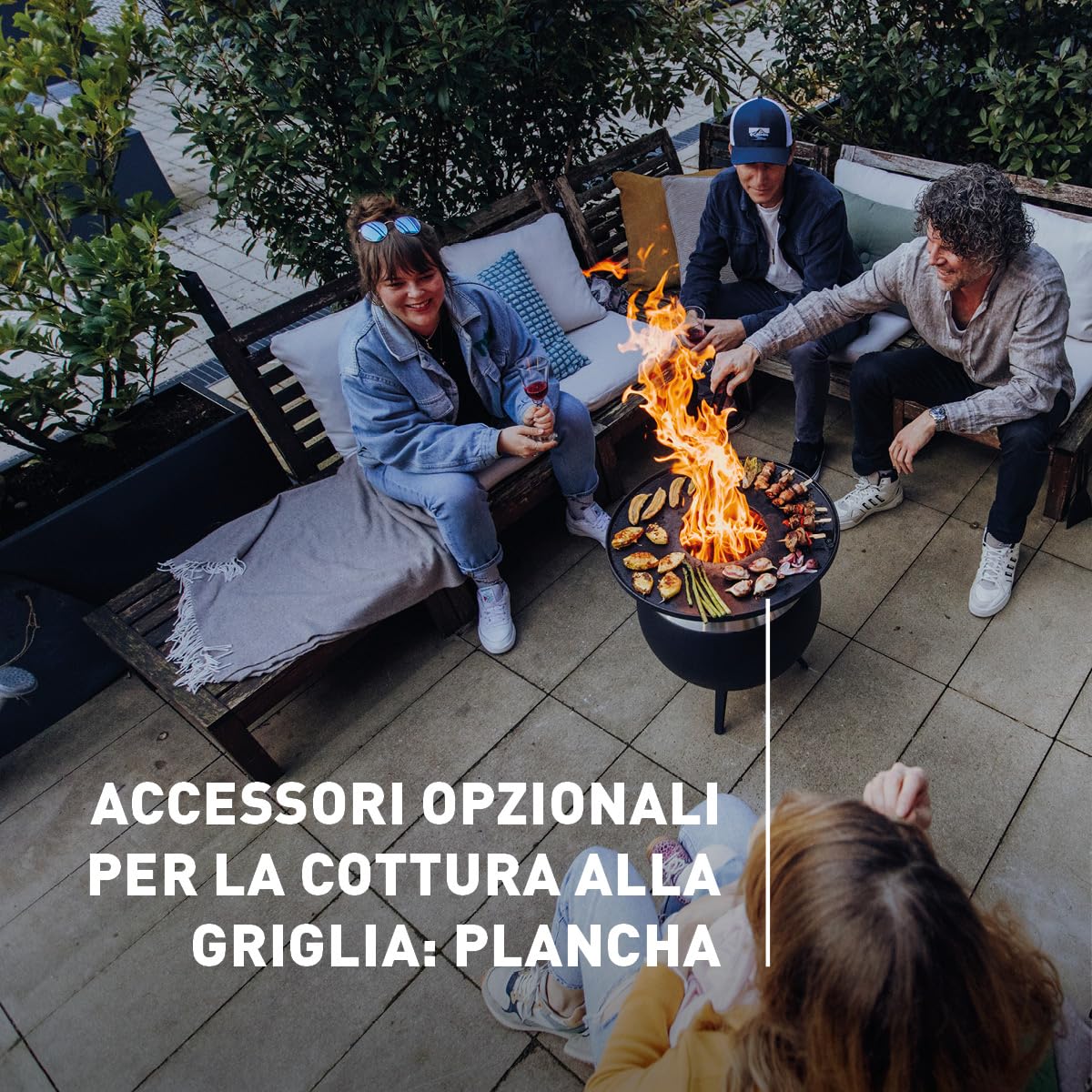 Höfats - Braciere Moon 45 senza fumo con base bassa in acciaio inox - Braciere smaltato con tecnologia carburatore per legno