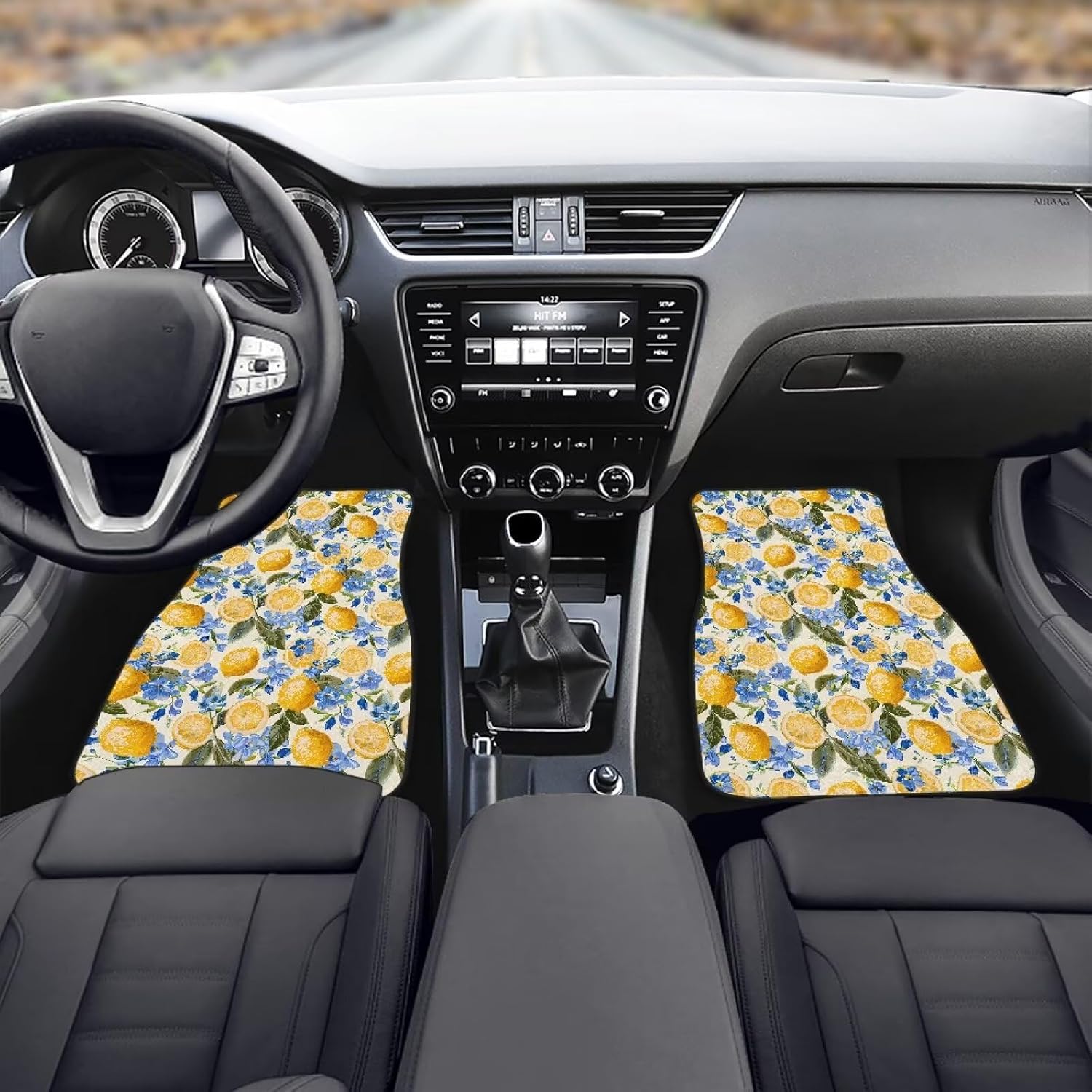 Amzbeauty Anti-Slip Car Mats Lemons Flowers Print Universal Fit Auto Floor Mats for Women Girls All Weather Universal Front & Rear Floor Pads for Cars SUV Truck