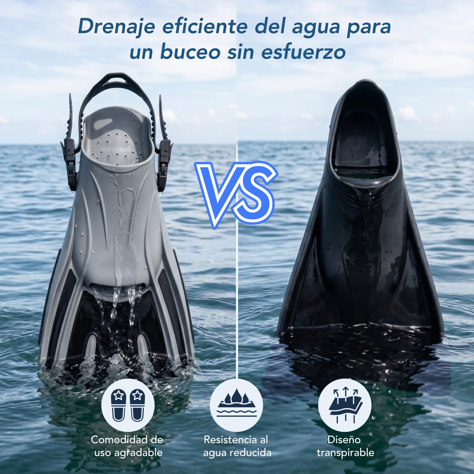 TOMSHOO Aletas de snorkel cortas ajustables con talón abierto para adultos, hombres, mujeres para bucear, bucear, viajar