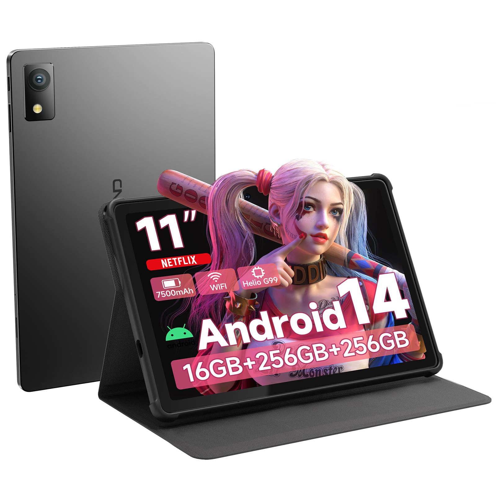 Android 14 Tablet, 11" Android Tablets with Octa-Core Processor, 16GB RAM(8GB Expand) + 256GB ROM, 7500mAh, 8MP+13MP Dual Camera, Support 1TB Expand,