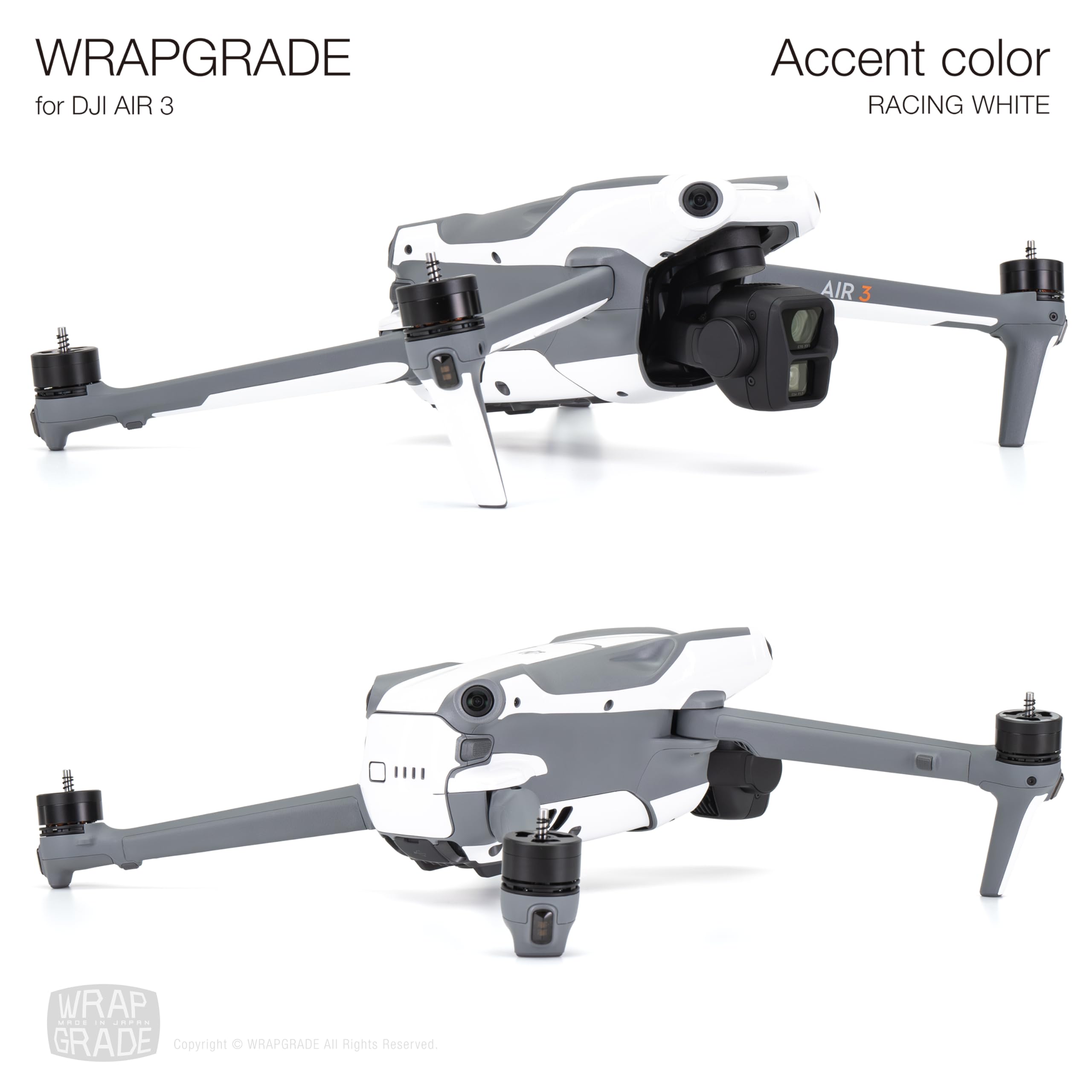 WRAPGRADE Skin Stickers compatible with DJI Air 3, Racing White - Image 4