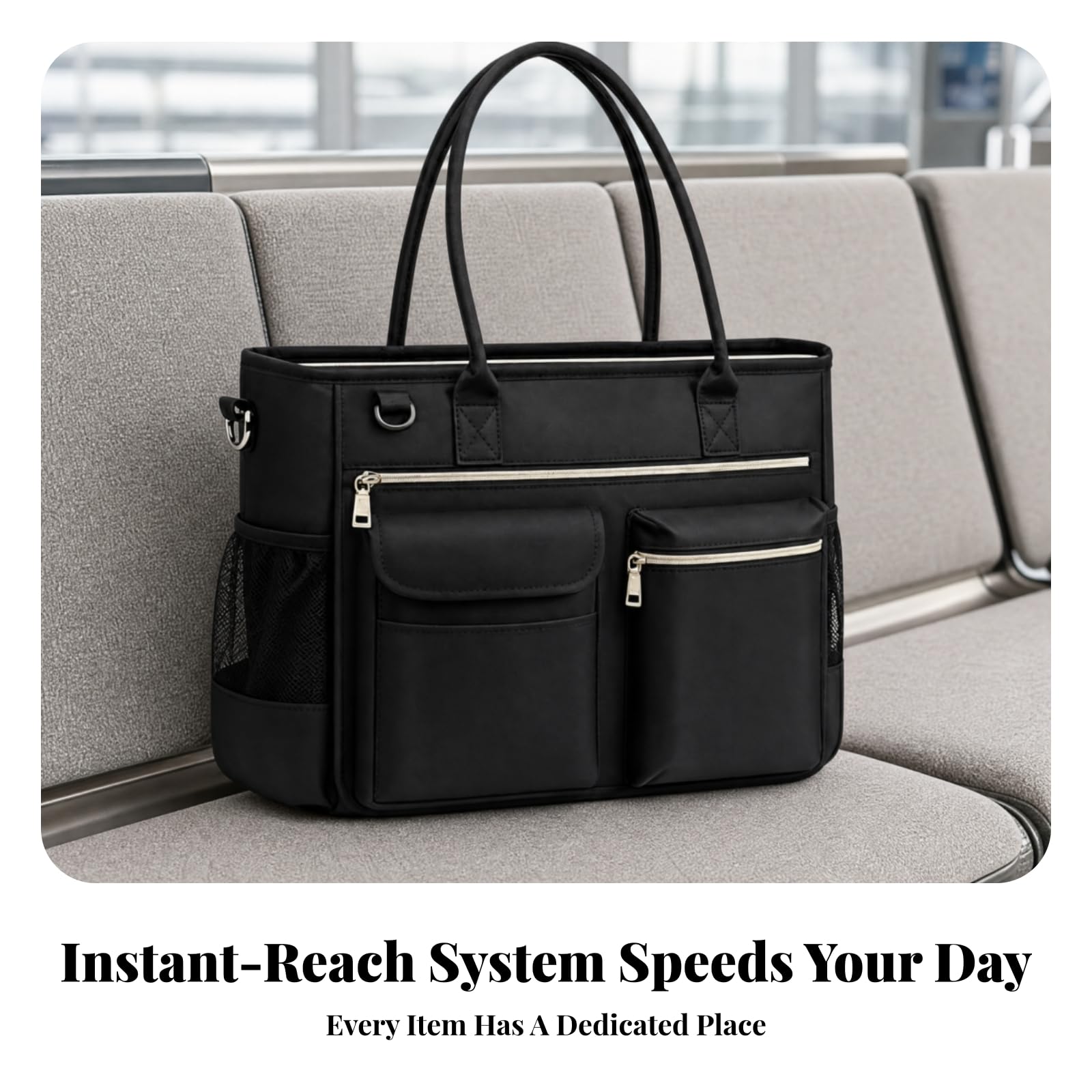 Amagogo Laptoptasche mit Reißverschlussfach strukturiert Polyester-Tote-Tasche Arbeitstasche mit mehreren Taschen für Berufstätige, Pendeln, Arbeitsweg