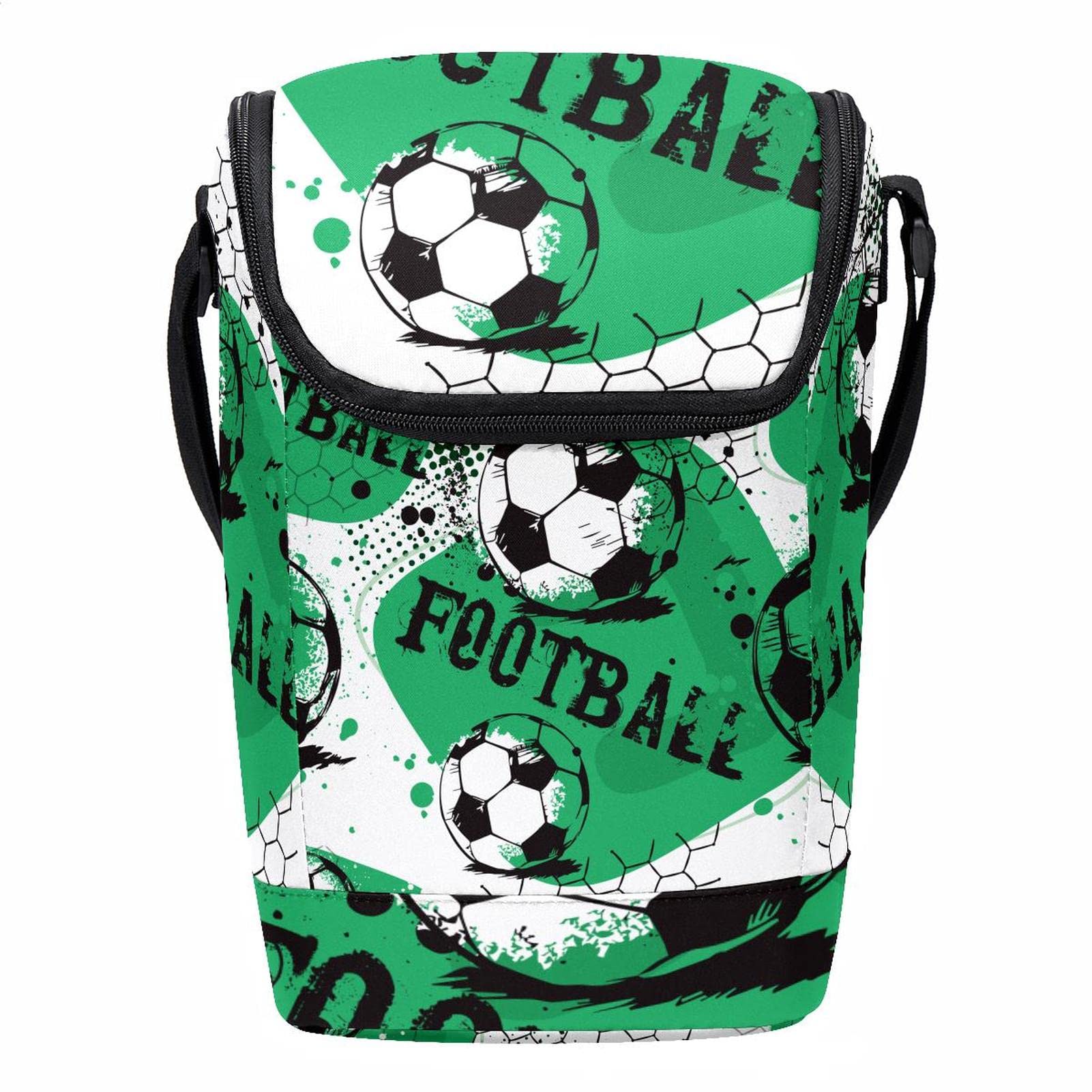 Bolsa de almuerzo con estampado de fútbol verde lonchera térmica ligera para adultos