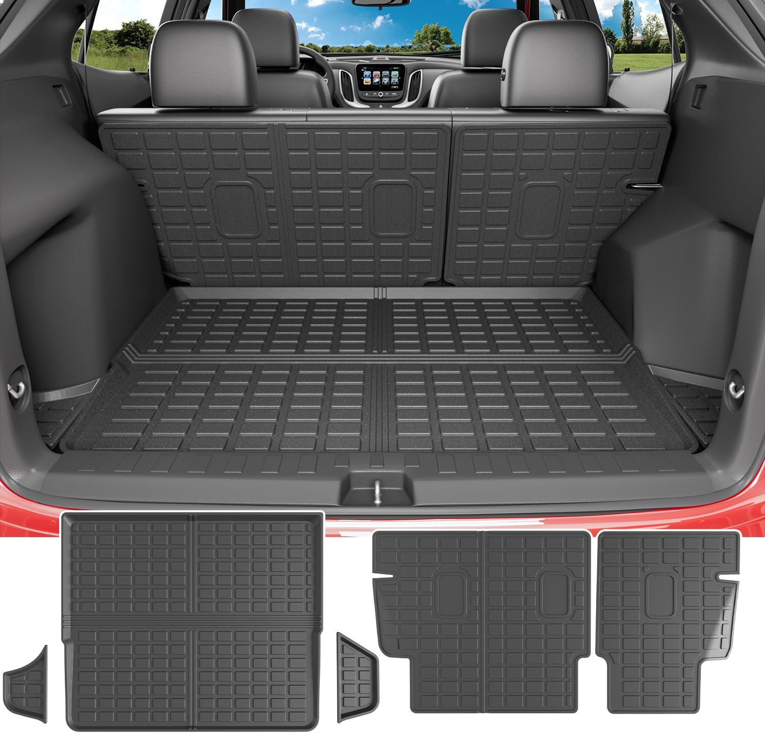 powoq Cargo Mat Compatible with 2018-2024 Chevrolet Equinox GMC Terrain Trunk Mat Backrest Trunk Liner TPE Cargo Liner Replacement for 2018-2024 Chevy Equinox GMC Terrain Accessories Rear Trunk Mat + Backrest Mats