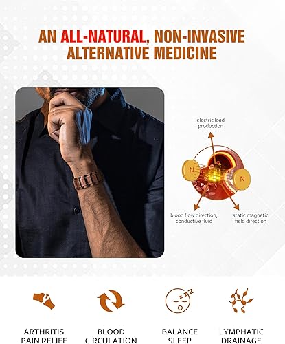 Miniatura 4 de Jecanori Pulseras de cobre de 3 veces más fuerza para hombre, pulsera magnética de cobre puro con imanes Gauss mejorados de 3800, cierre plegable de