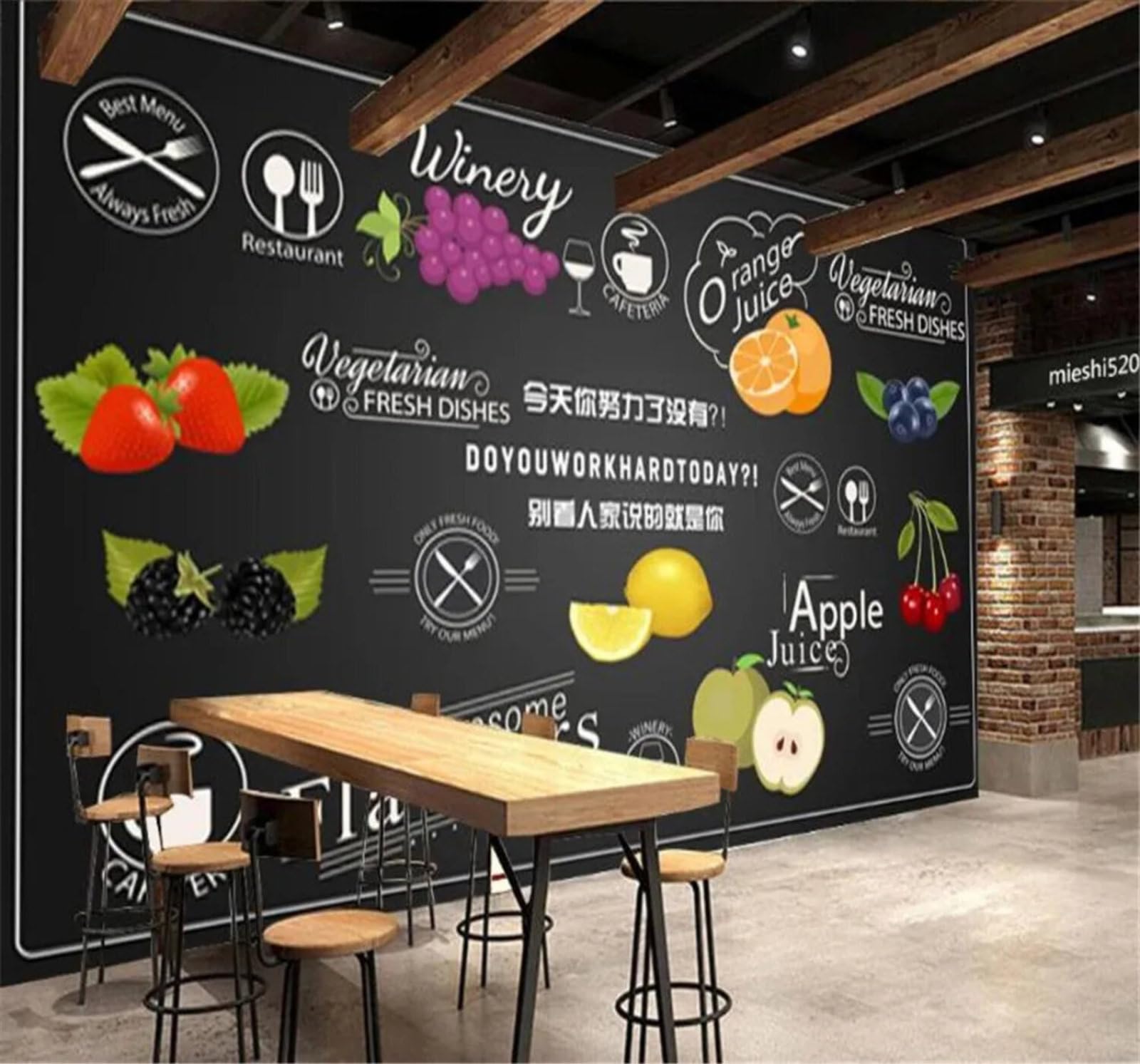 Xlming 400Cm×280Cm(B×H) Blackboard Summer Restaurant Fruit Drinks 3D Wallpaper Premium Textured Silk Study Dining Living Room Bedroom Sofa Tv Wall Easy Install-400Cm×280Cm