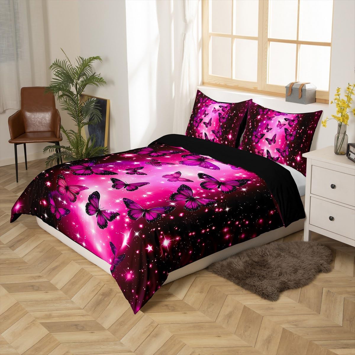 Feelyou Boys Girls Valentine's Day Duvet Cover Twin Size, Butterfly Comforter Cover Kids Glitter Bedding Set Romantic Teens Bedspread Cover Bed Set with 1 Pillow Case (No Comforter)
