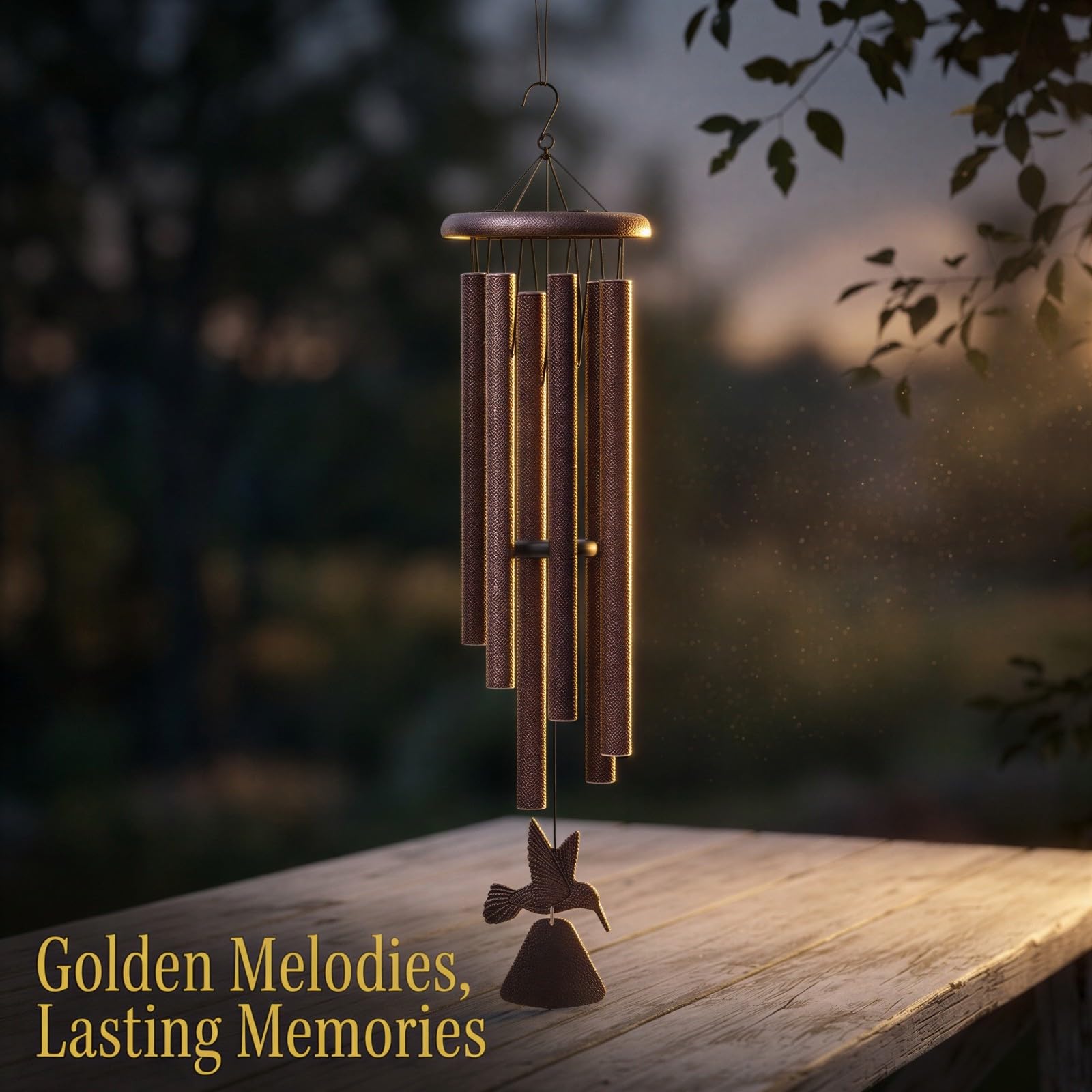 Kolibri-Windspiele, Musik-Windspiel mit 6 Aluminiumröhren, sanfter melodischer Klang für Garten und Terrassendeko, hängende Gedenkdekoration mit Kolibri aus Eisen und Glockenanhängern