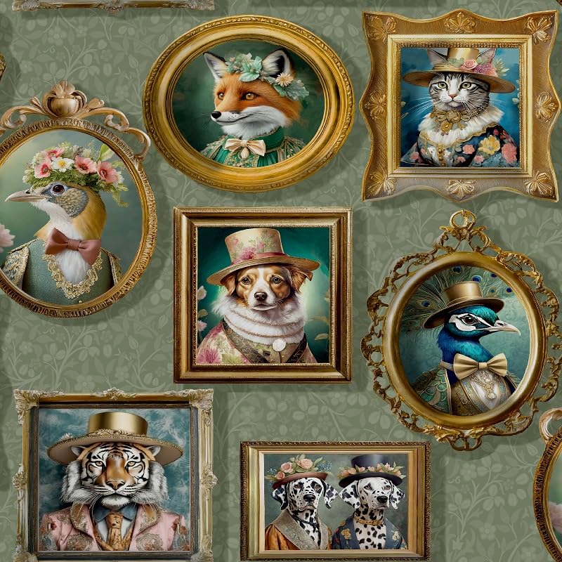 SOPHIE LAURENCE Regal Beasts Wallpaper for Bedroom Decor, Victorian Animals in Picture Frames Wallpaper, Wall Paper Paste for Living Room Decor,10m Wall Paper Roll for Interior Design