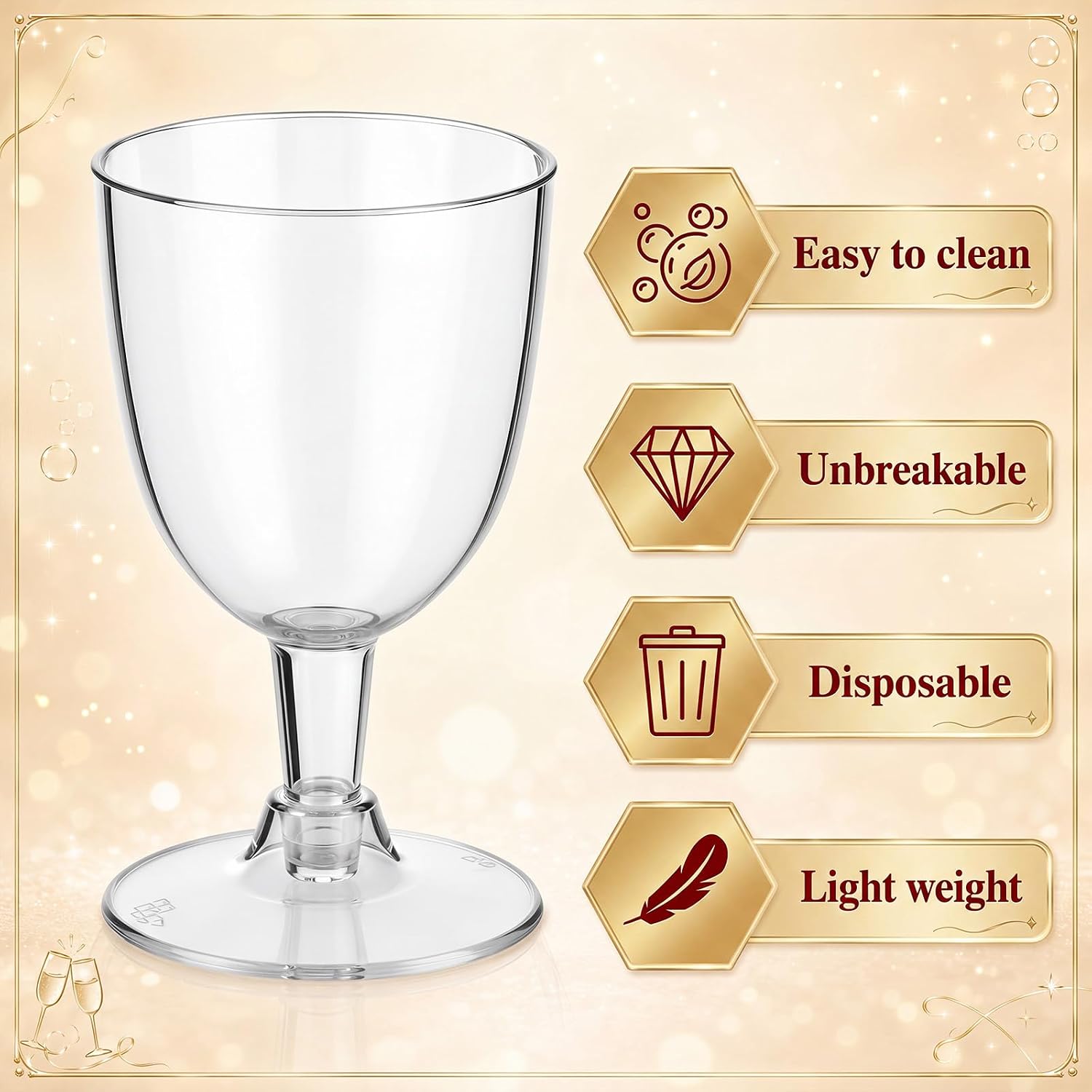 Thenshop 100 Pack 6 oz Disposable Plastic Wine Glasses with Stem, Clear Wine Glasses Cups for Weddings Birthdays Bridal Shower Party Favor