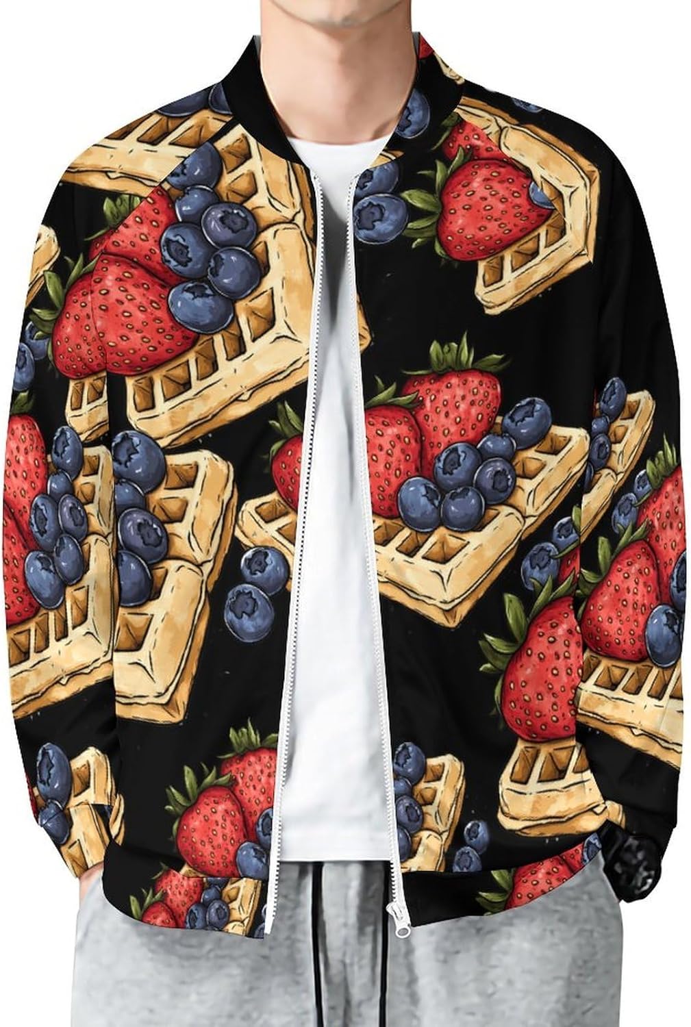 Stawberry Strawberries Sweet Food Men's Zip Up Sweatshirt Casual Sweater Jackets Long Sleeve Tops Lightweight Coat