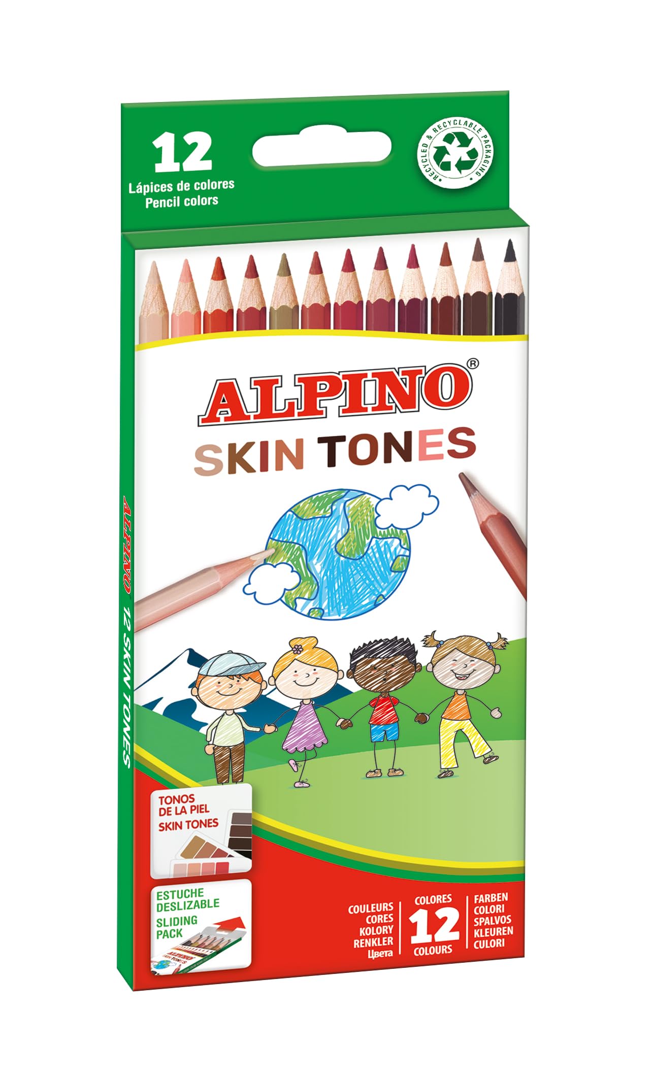 Alpino - 12 Skin Colour Pencils | Limitless Design of Skin Tones | Lead Resistant | Colouring Pencils Case | Colouring Pencils for Children | Support for Variety