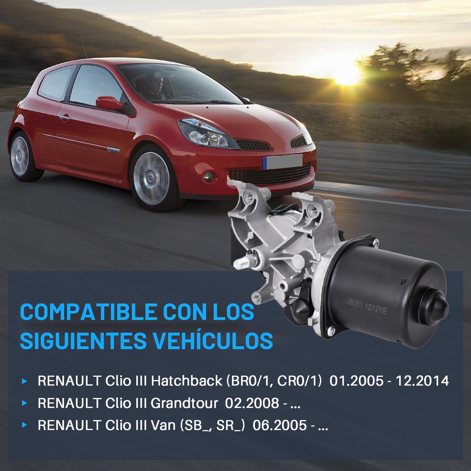 Motor de limpiaparabrisas delantero compatible con Clio III BR0/1 CR0/1 2005-2014 Grandtour 2008 - Van SB_ SR_ 2005 - Repuesto para 7701061590 53567502 8200268931 579738