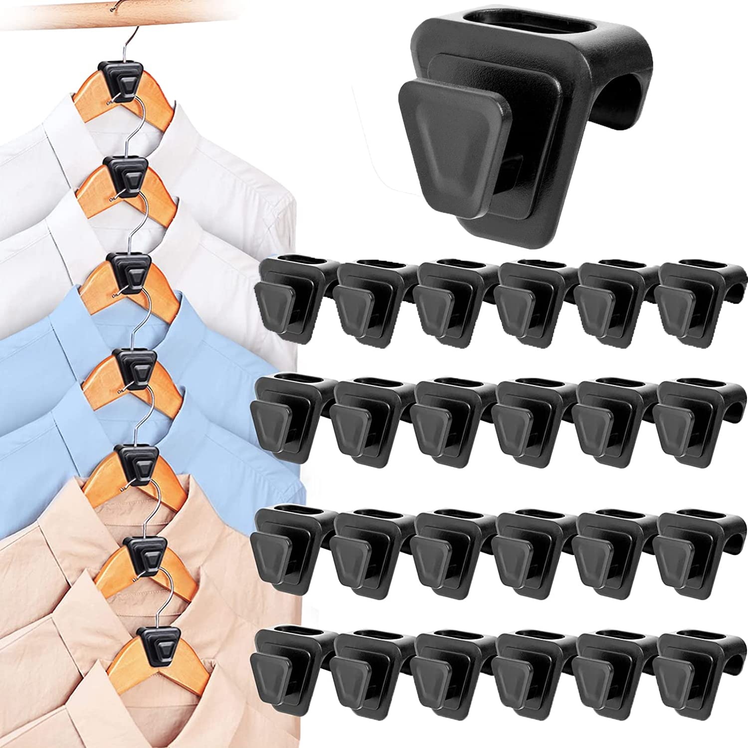 Hangers Space Saving, Tefire 24 Pcs Clothes Storage Hanger Hooks Connector for Closet Organizer Wardrobe Space Saver (Black)
