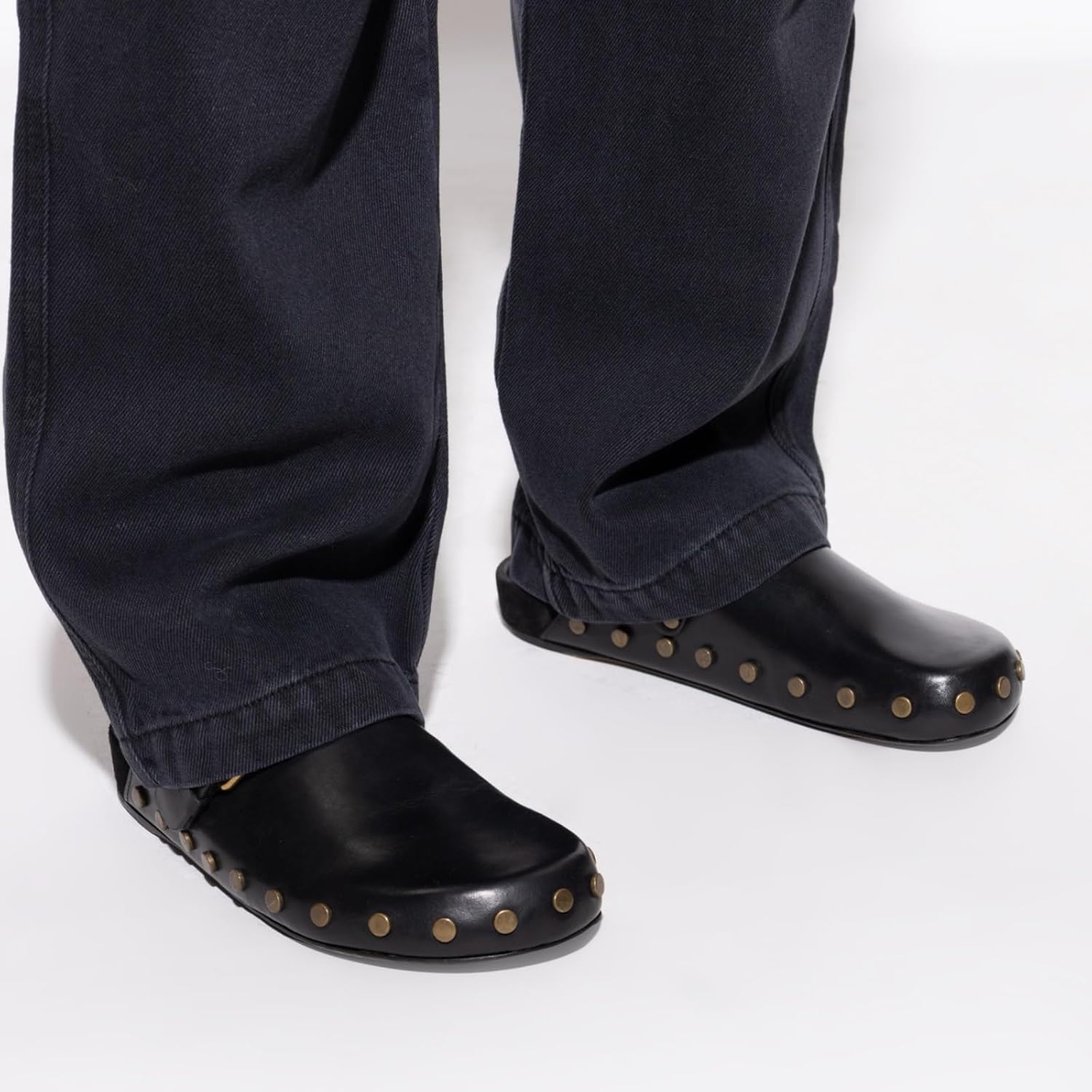 Leather Clog Mules for Women Studded Slip On Buckle Mule Slippers Closed Toe Vintage Clogs Casual Fall Winter Shoes - Image 4