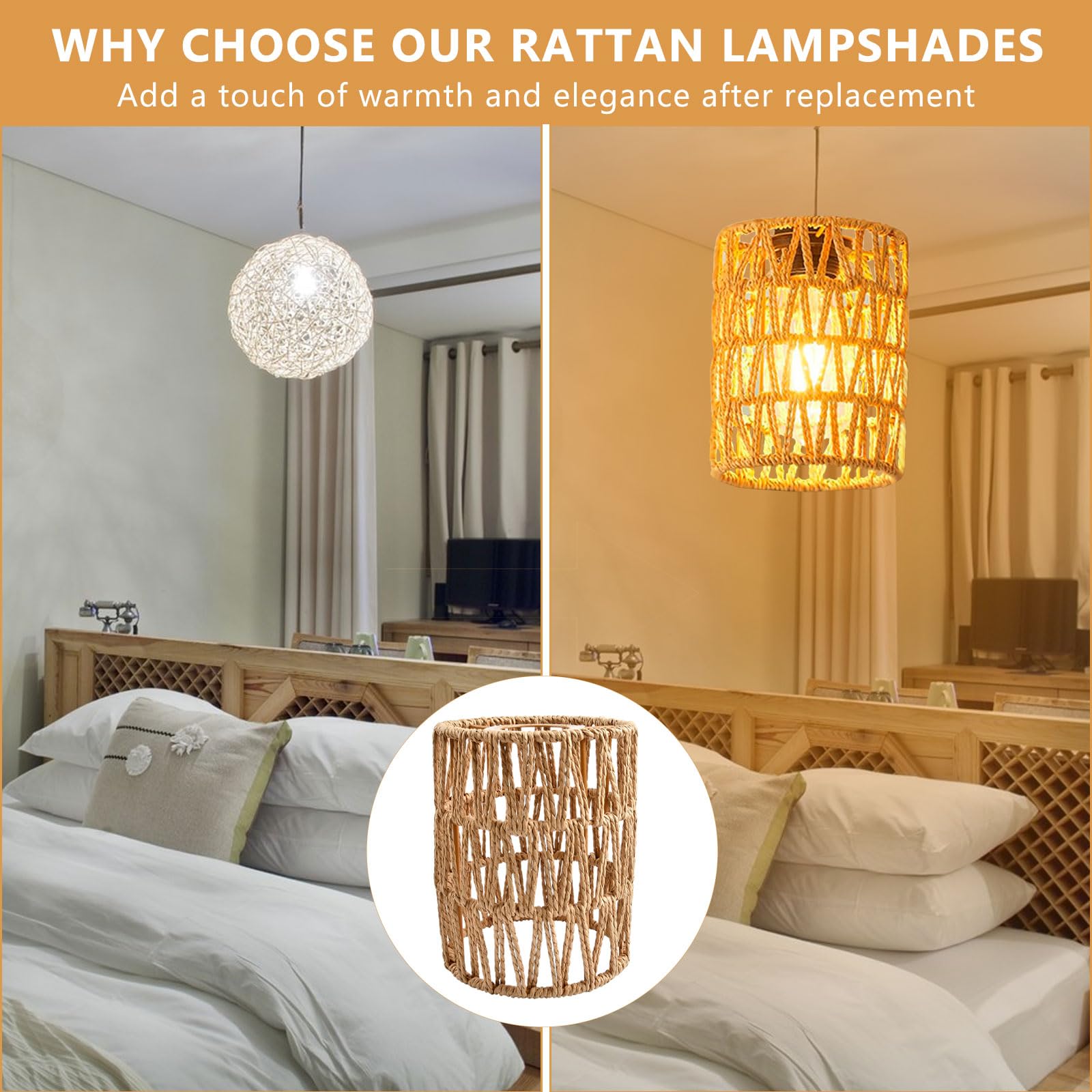Supkiir 6 Pack Rattan Lamp Shade, Retro Small Pendant Light